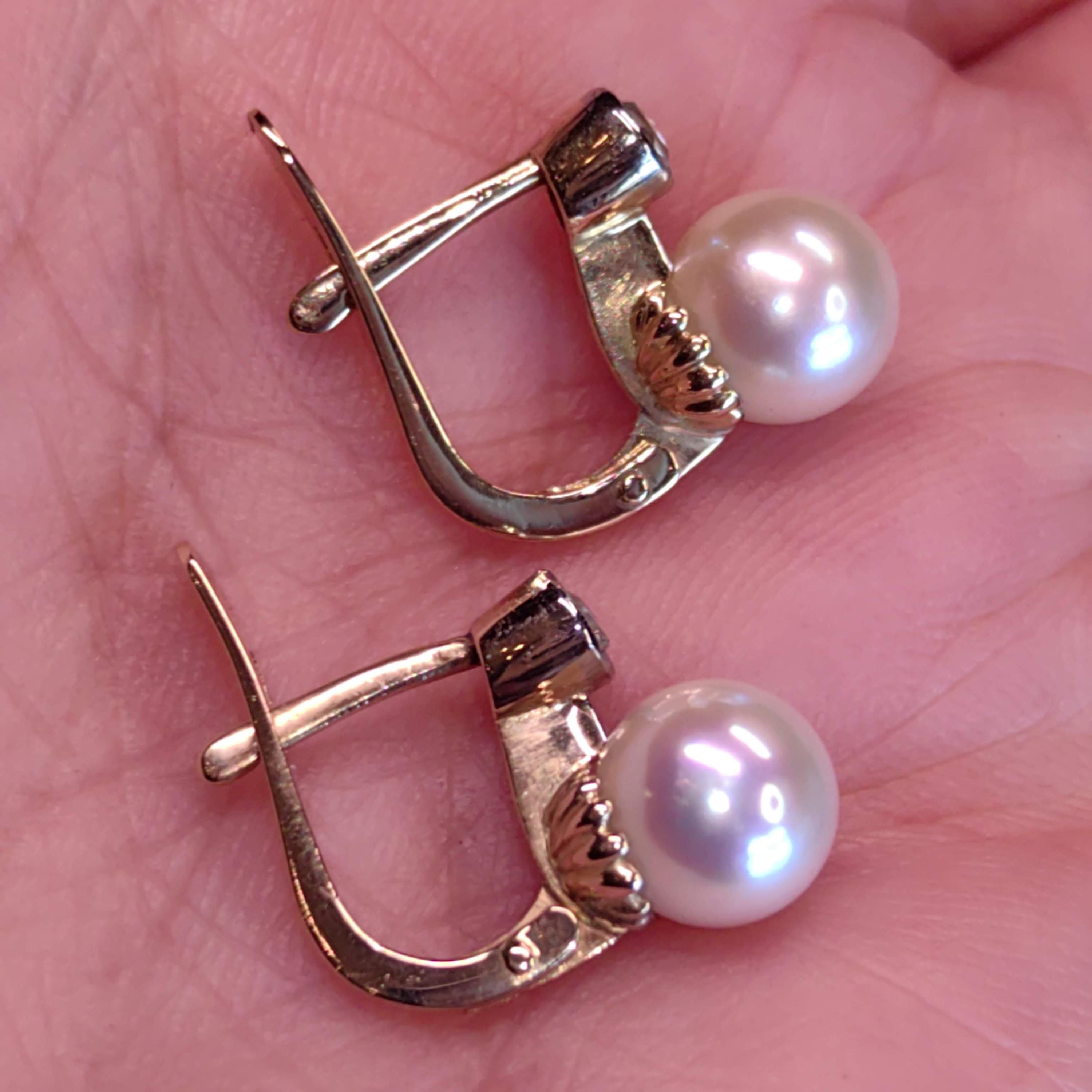 Art Deco Natural Pearl Earrings Rose Diamond 18k Solid Yellow Gold Handmade 1920s Antique Vintage  Elegant latch Back Closure Gift for Her