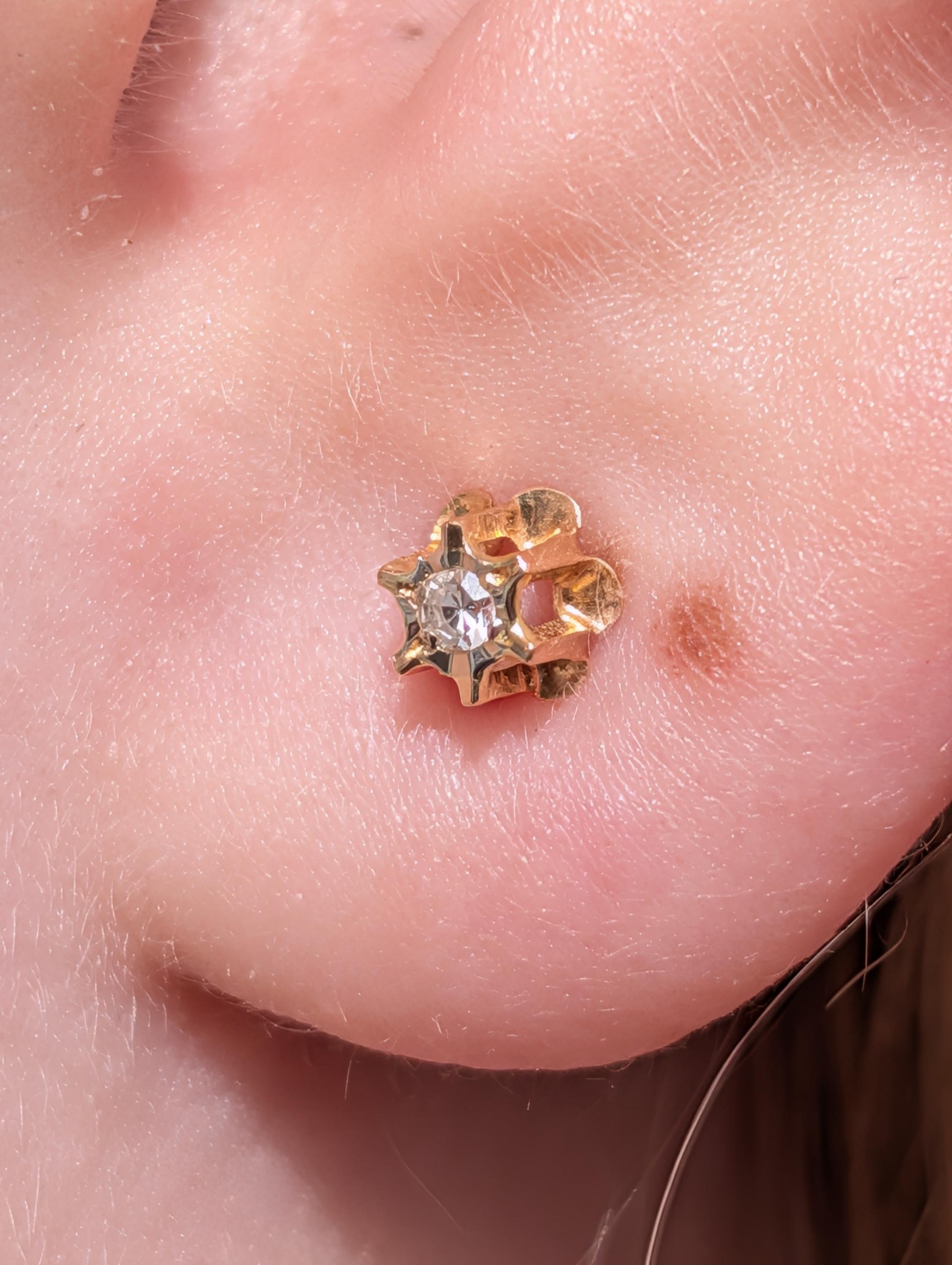 Vintage 14k Gold Diamond Stud Earrings, Dainty Single Cut Diamond Push Back Earrings, 4mm Elegant Gift for Her