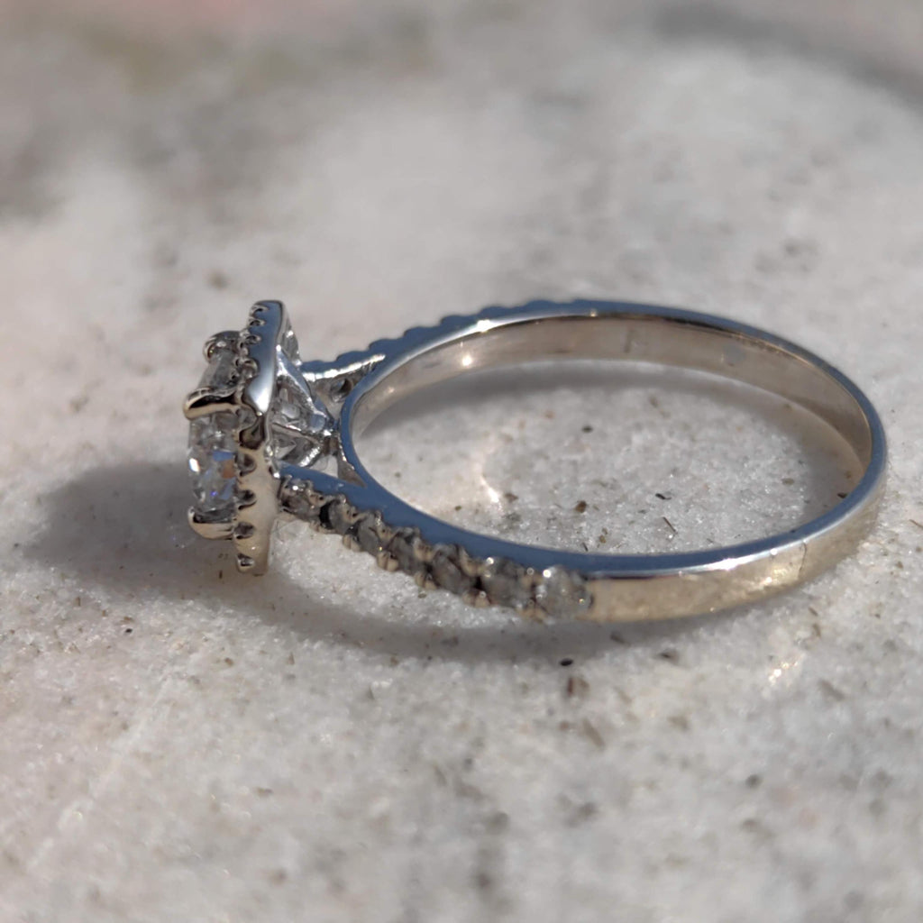 Vintage 10k White Gold Cubic Zirconia Cluster Engagement Ring - Size 6.5