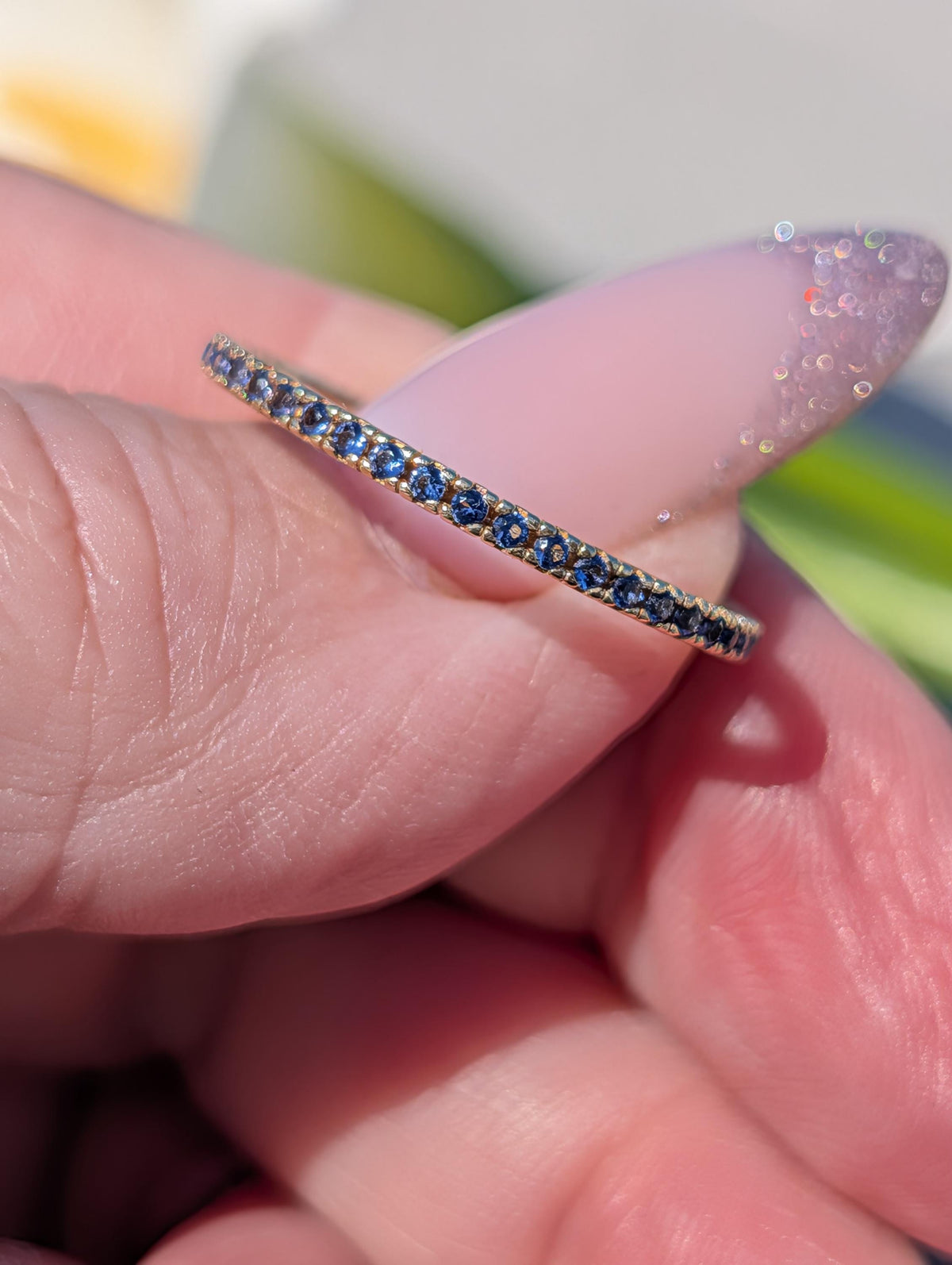 Vintage Natural Periwinkle Blue Sapphire Solid 14k 585 Hallmarked Yellow Gold Dainty Stackable Band Ring Gift for Her Present