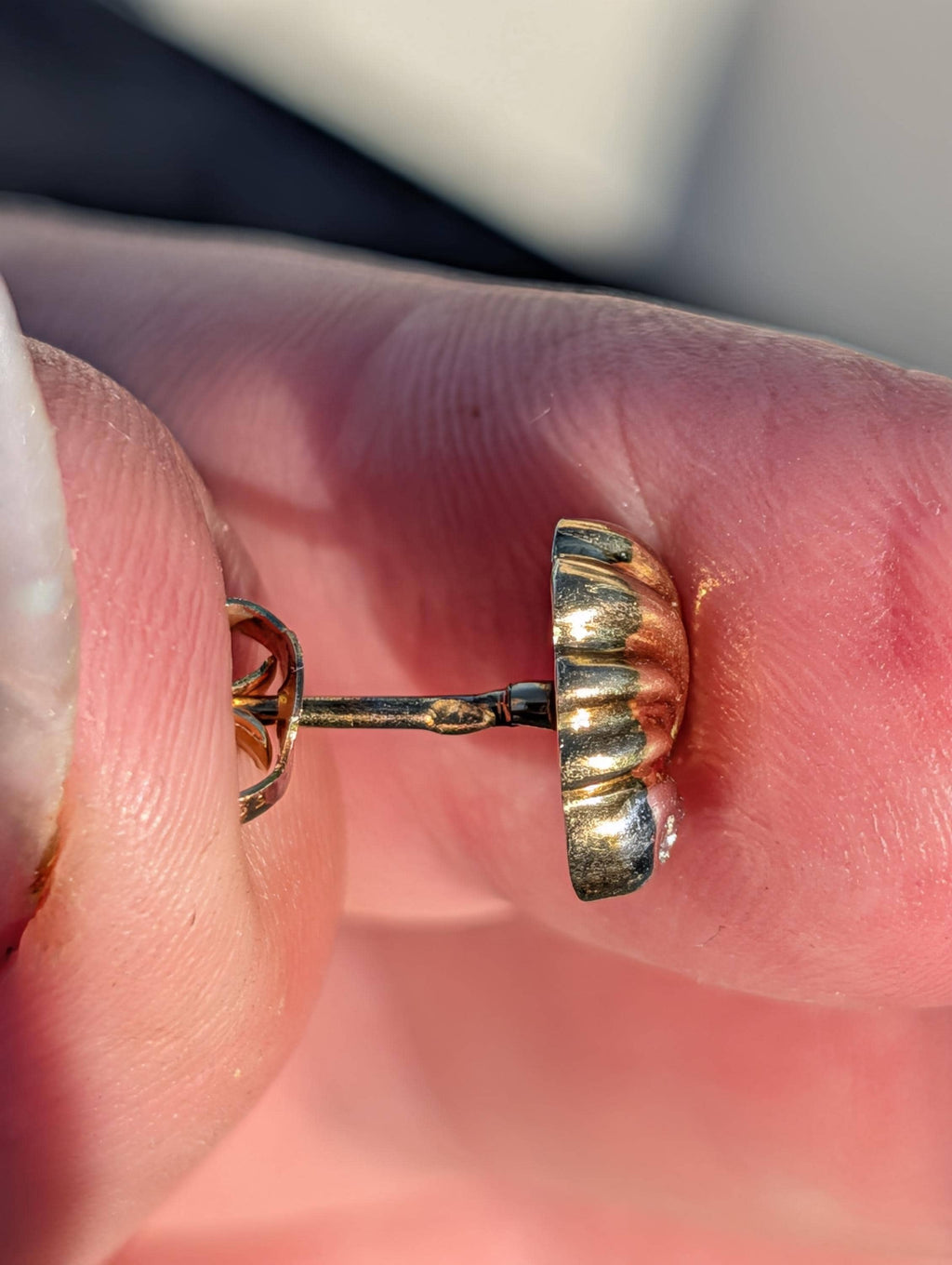 14k Two Tone Gold Diamond Shell Stud Earrings, Vintage Dainty Sea Ocean Earrings, 10mm Fine Jewelry Gift for Her Nautical Push Back