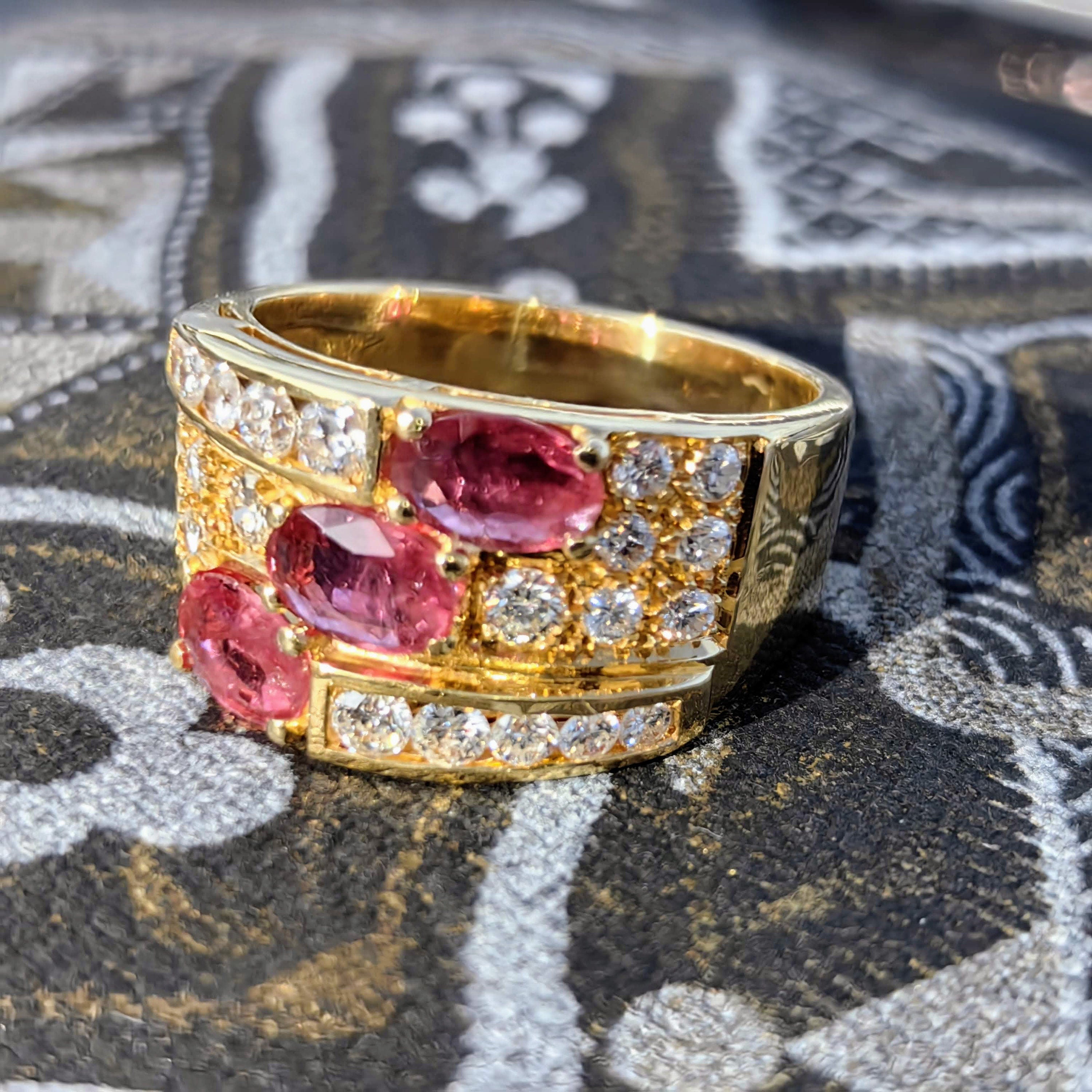 Vintage Ruby and Diamond 19k Gold Unisex Statement Ring