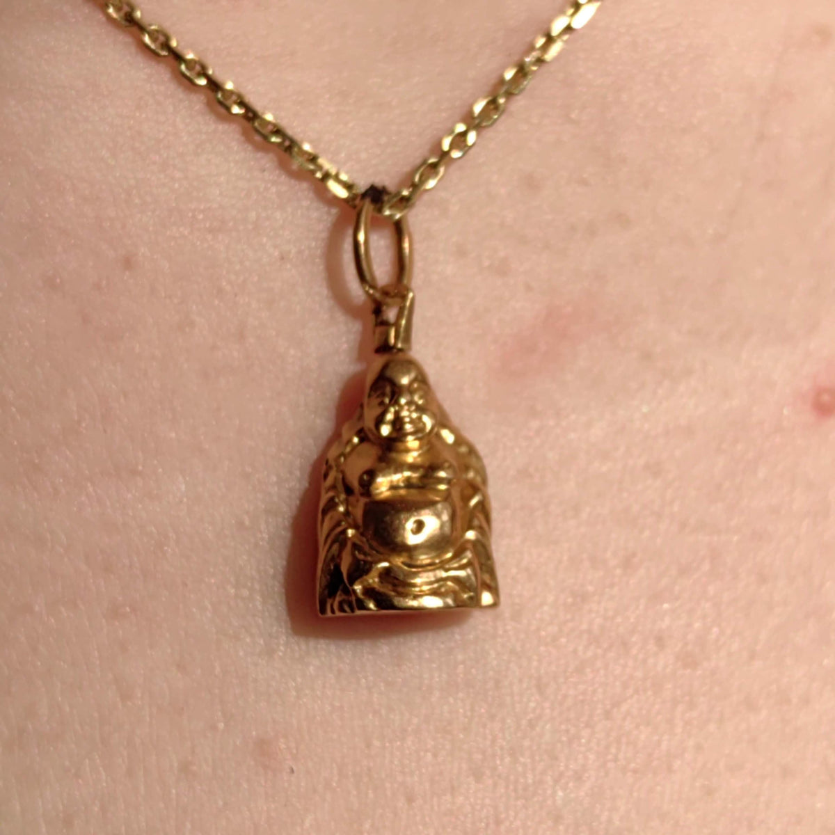 Antique 1920s Chinese Buddha 18k Solid Yellow Hallmarked Gold Hand Carved Buddhist Oriental Pendant Asia Gift Present