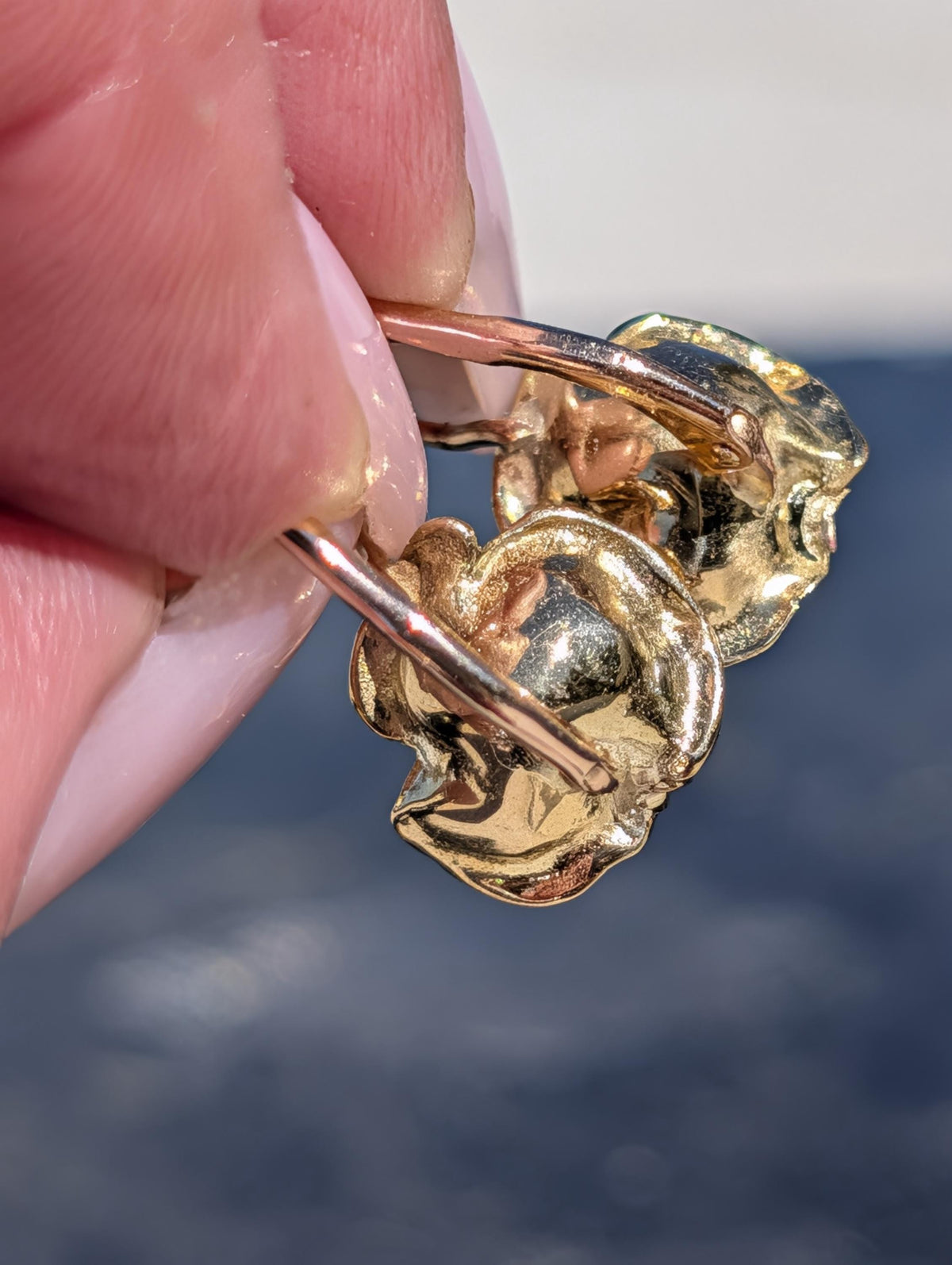 Vintage 18k Yellow Gold Rose Flower Diamond Sleeper Earrings, Handmade Petal by Petal Romantic Feminine Floral Earrings Gift for Her