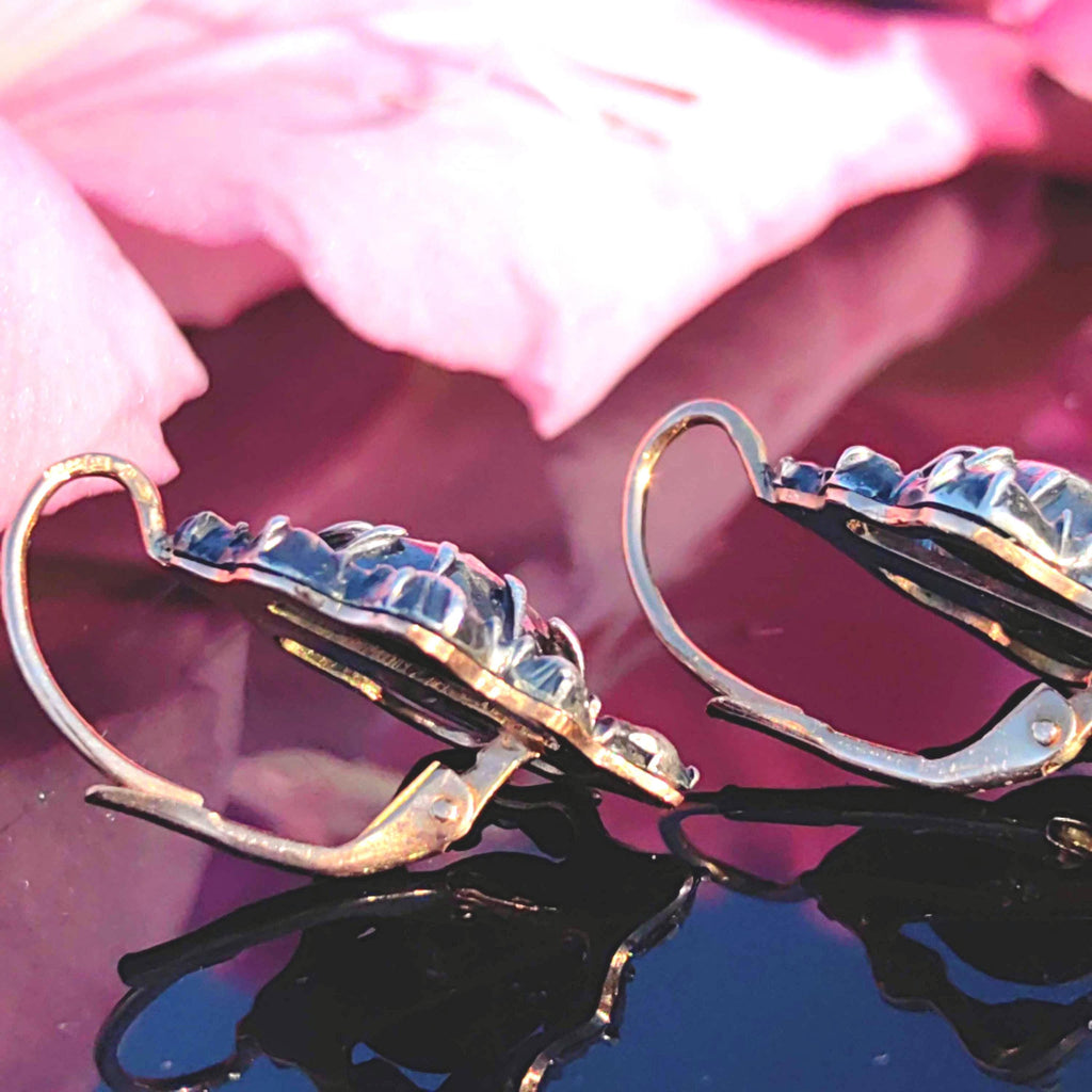 Baroque Diamond Earrings: Victorian 14K Gold & Silver Dormeuses