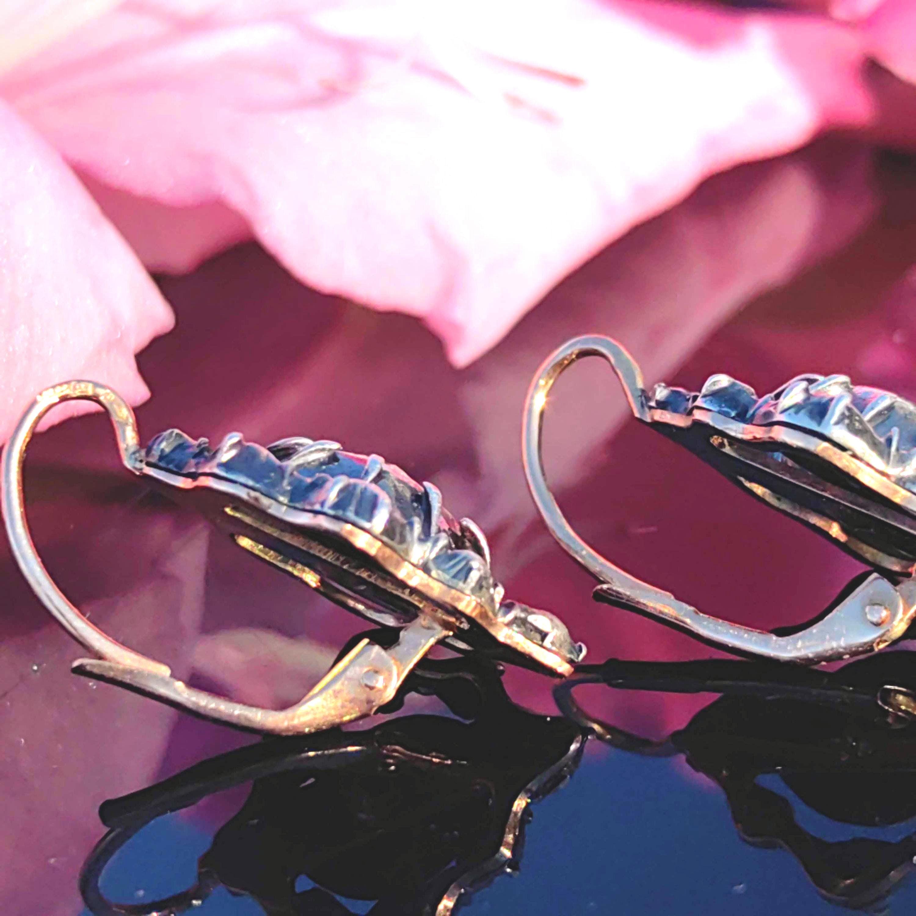 Baroque Diamond Earrings: Victorian 14K Gold & Silver Dormeuses