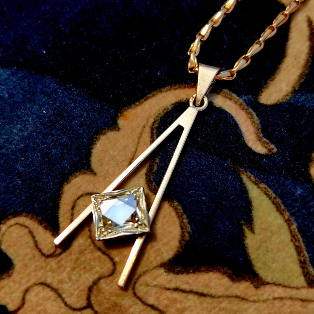 Vintage 14k Gold Masonic Pendant: Old Mine Cut Diamond Charm