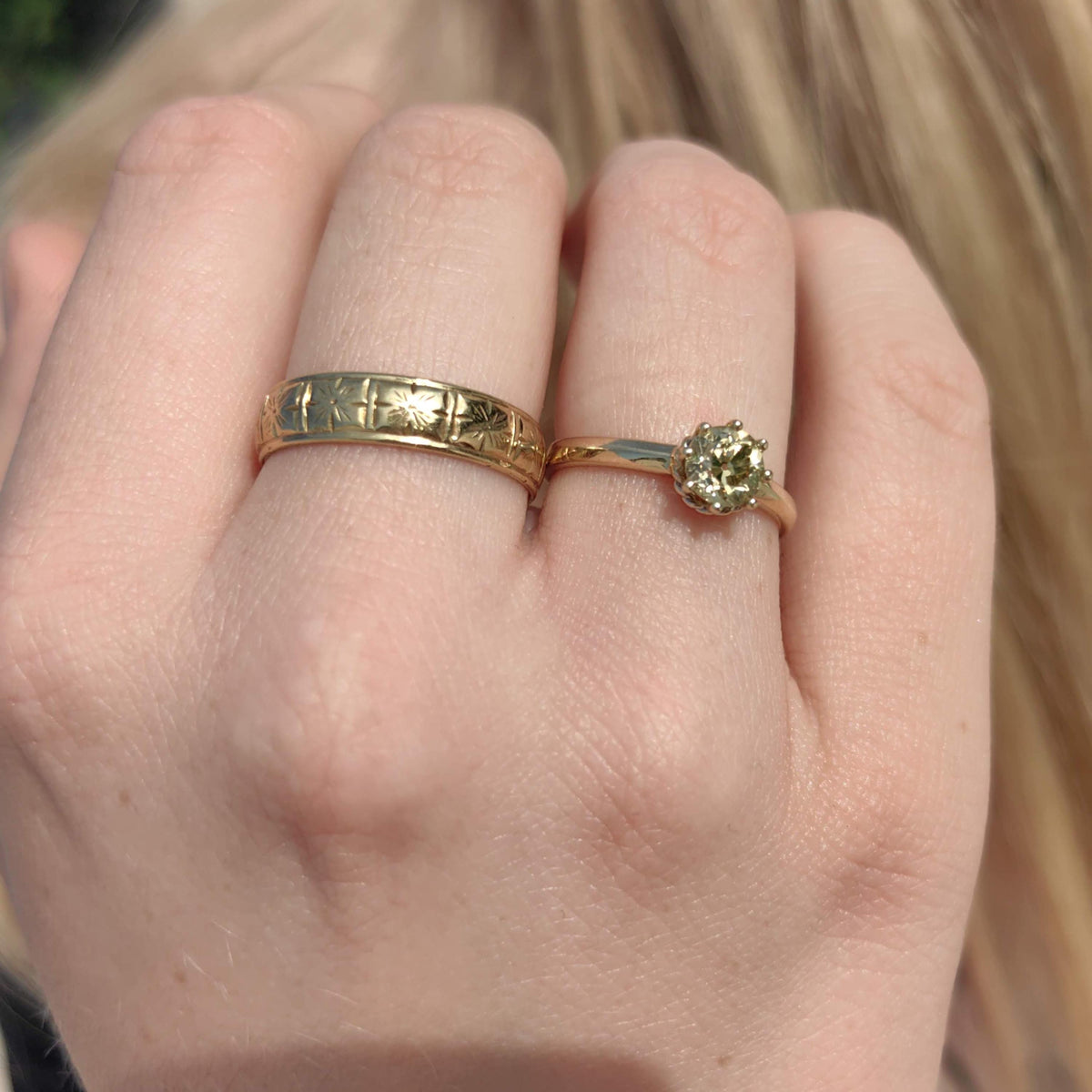 Vintage Mid Century 1950s Natural Fancy Yellow Diamond Solid 14k 585 Hallmarked Yellow Gold Engagement Wedding Solitaire Ring Gift for Her