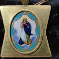Art Nouveau 14K Gold Madonna Pendant: Antique Hand-Painted Enamel