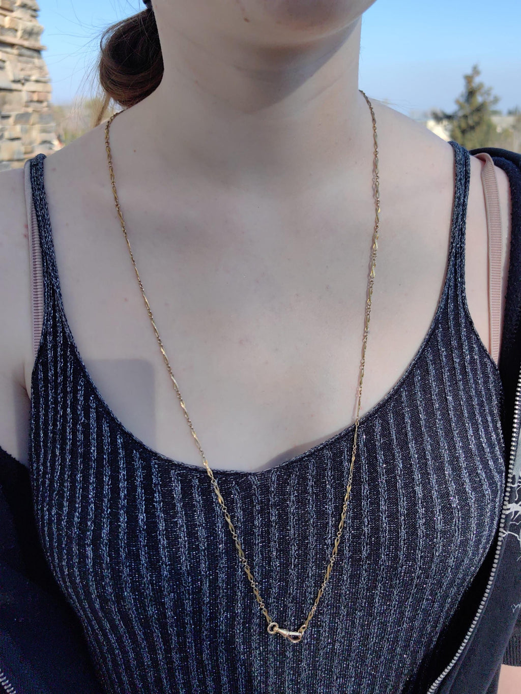 14k Solid Yellow Gold Link Chain Necklace - 87cm Victorian Antique