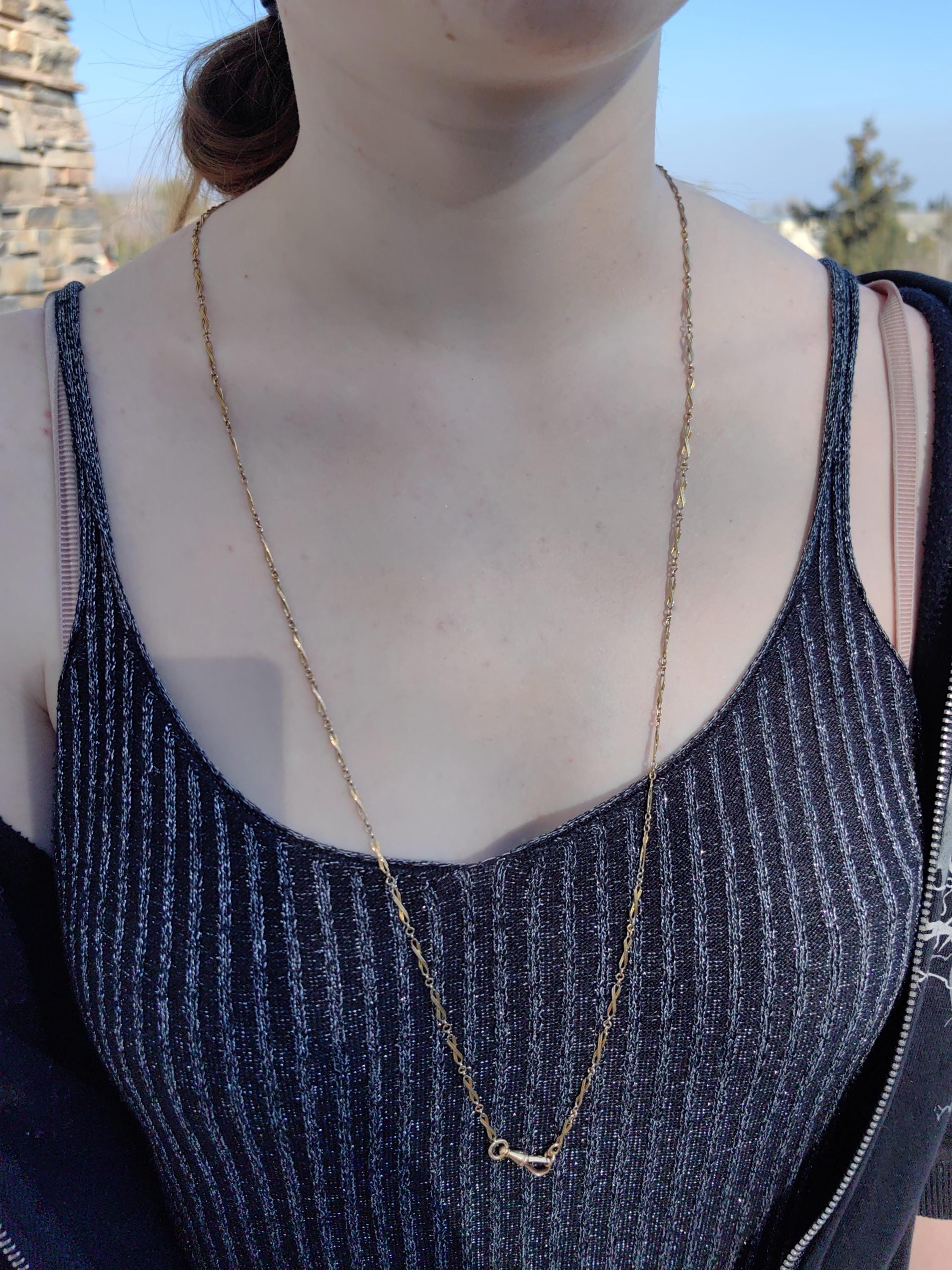 14k Solid Yellow Gold Link Chain Necklace - 87cm Victorian Antique