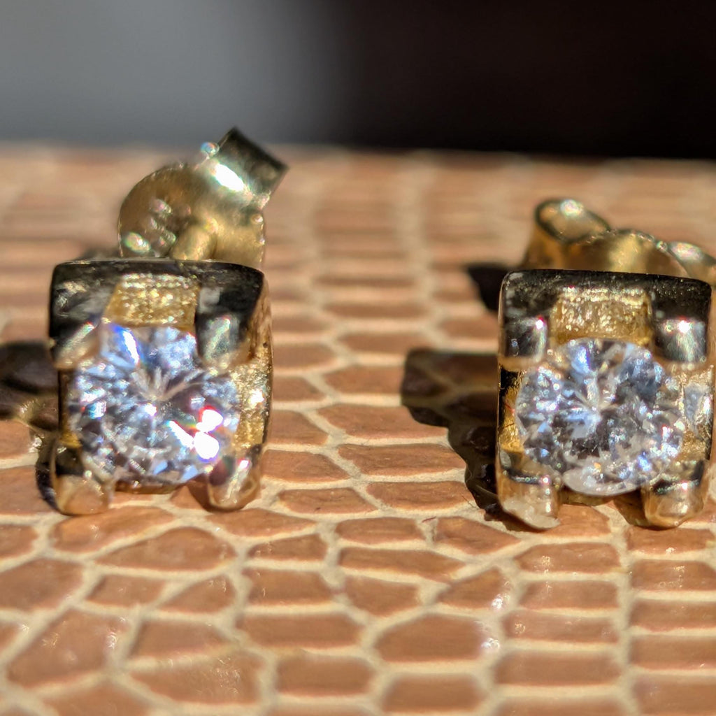 0.50ctw Studs Vintage 14k Solid yellow Gold Natural Diamond  Earrings Brilliant Cut  F VS-SI Solitaire Push Back 1980s Gift Gold Poussettes