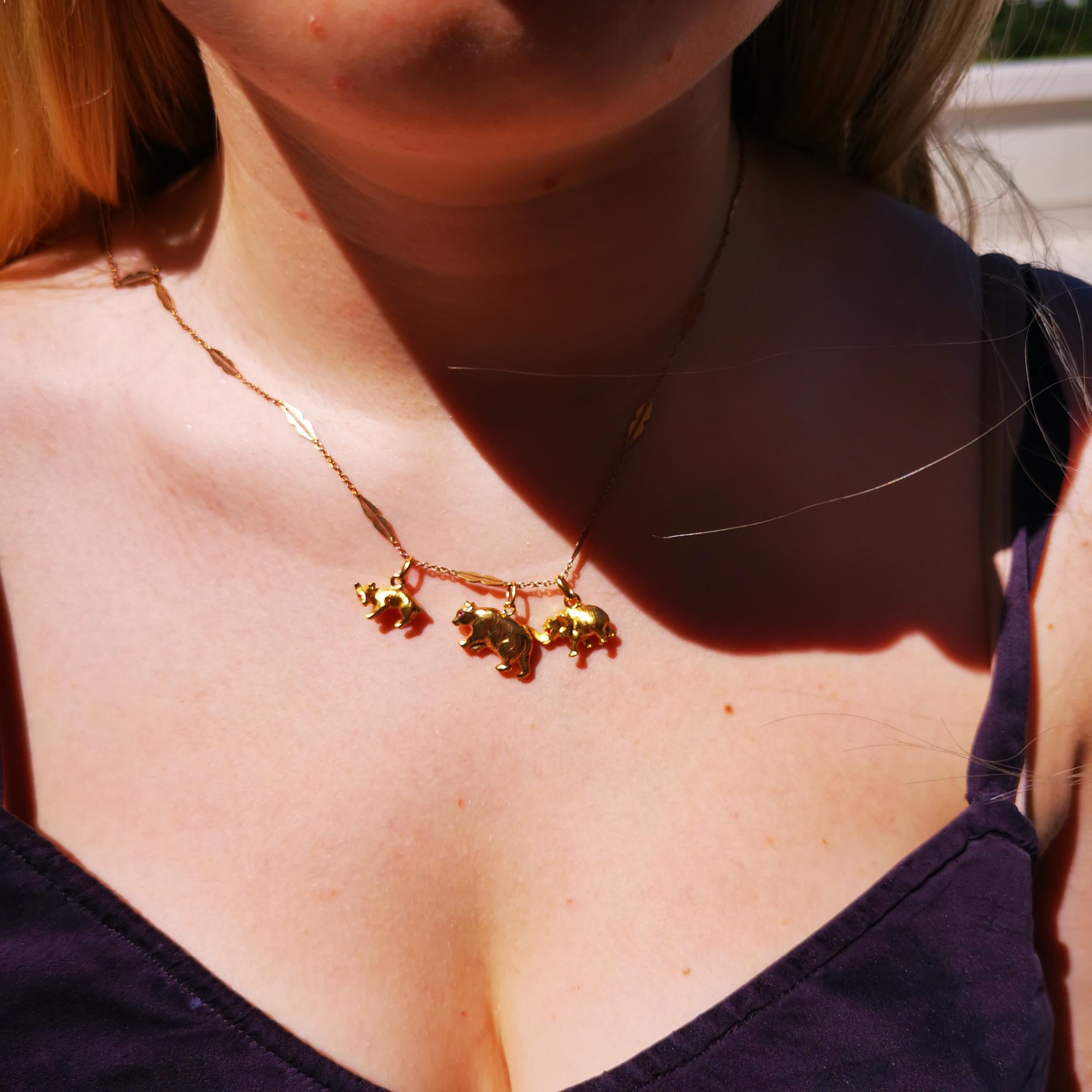Vintage 18K Gold Bear Charm: Genuine Ruby Eyes