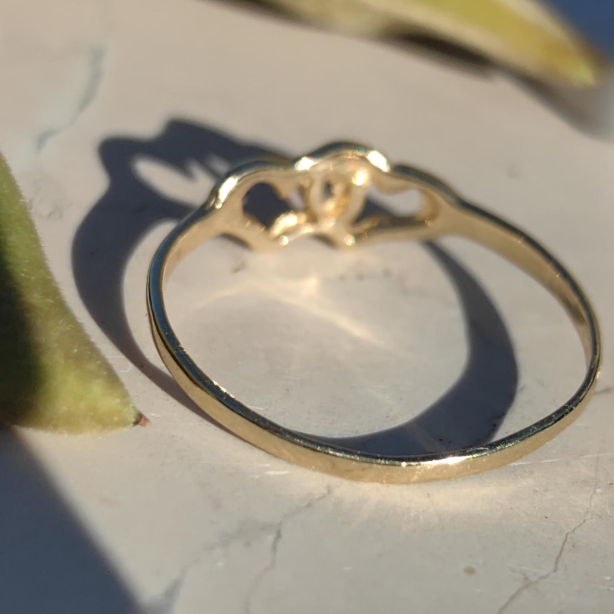 Vintage 14k Hallmarked Yellow Gold Heart Shaped Dainty Promise Ring Two Heart Engagement Wedding Ring Elegant Gift for Her