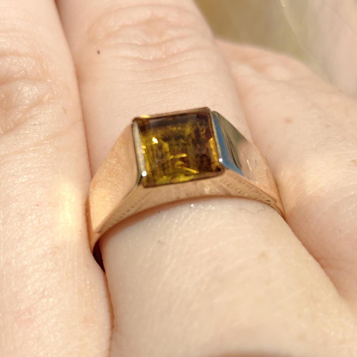 Art Deco Citrine Statement Ring: 14k Yellow & Rose Gold, 1940s Vintage