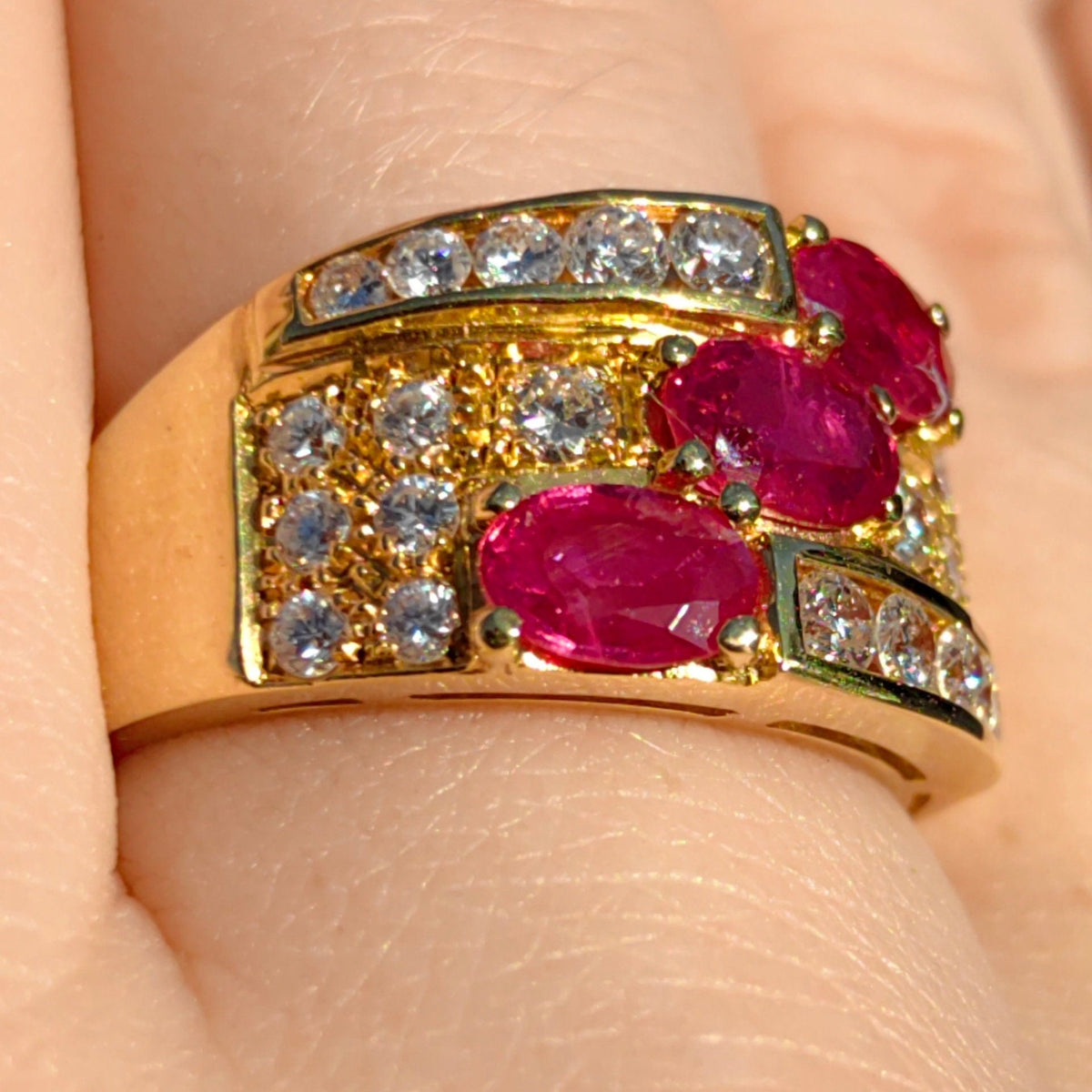 Vintage Ruby and Diamond 19k Gold Unisex Statement Ring