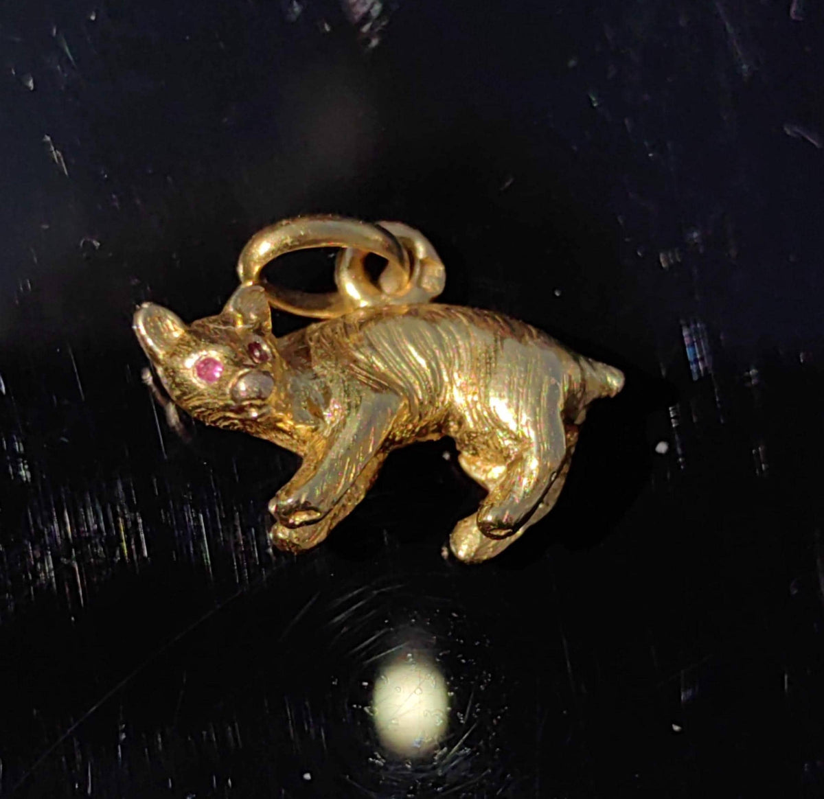 18K Gold Hyena Charm: Vintage Ruby Pendant Necklace