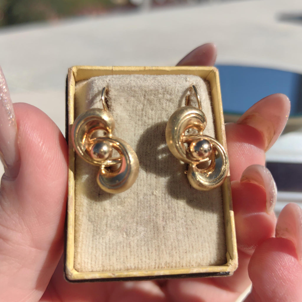14K Solid Yellow Gold 1920s  Geometric Knot Infinity Lever Back Elegant Vintage Antique Retro Earrings Gift for Her Present