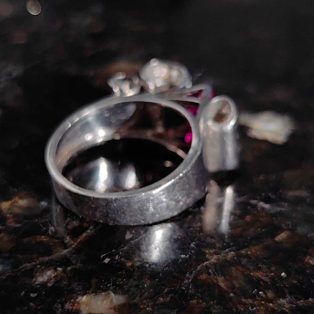 1930s Art Deco Platinum Ring: Ruby Diamond Chevalier Statement Ring