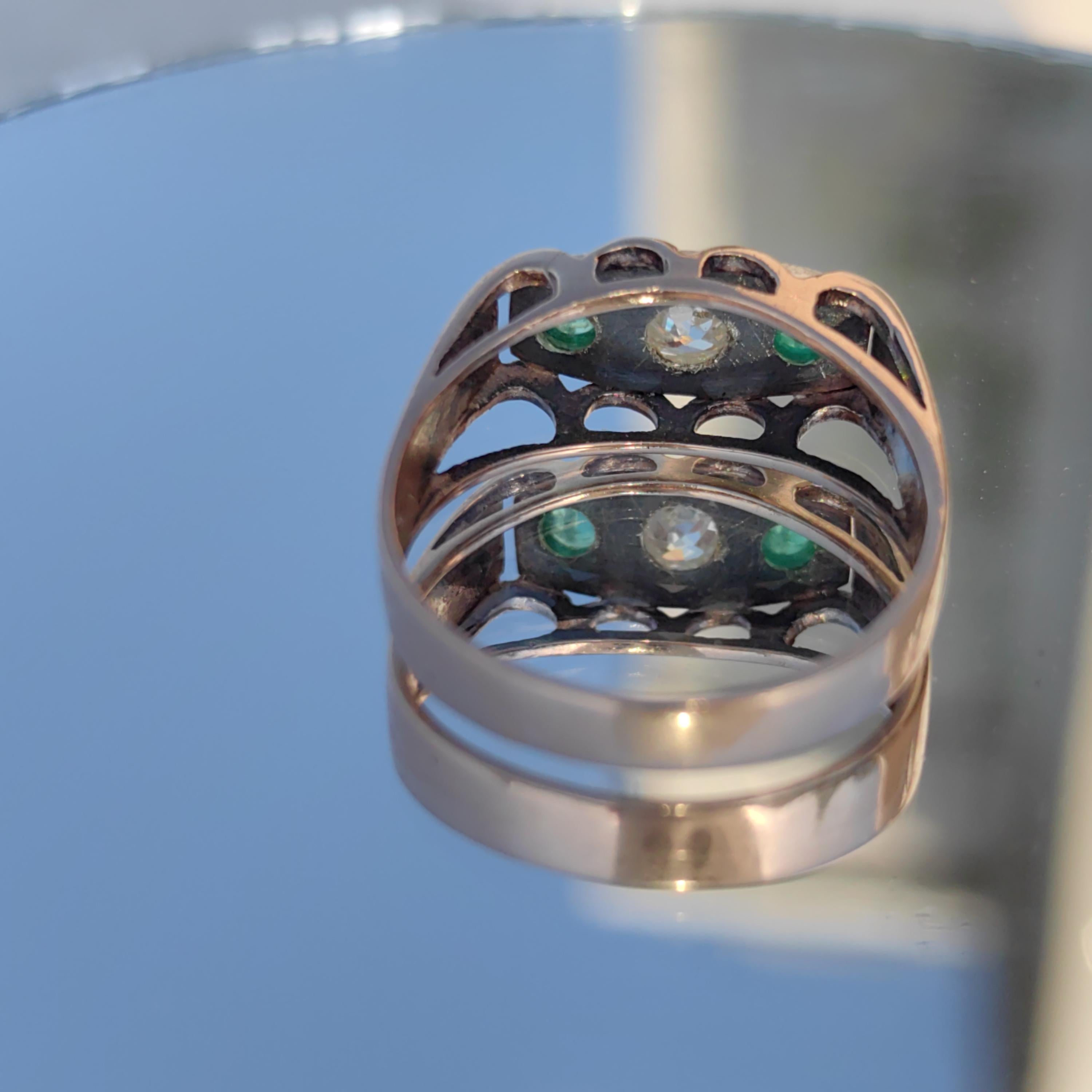 Antique 14k Gold Emerald & Diamond Ring: 1920s Art Deco Statement