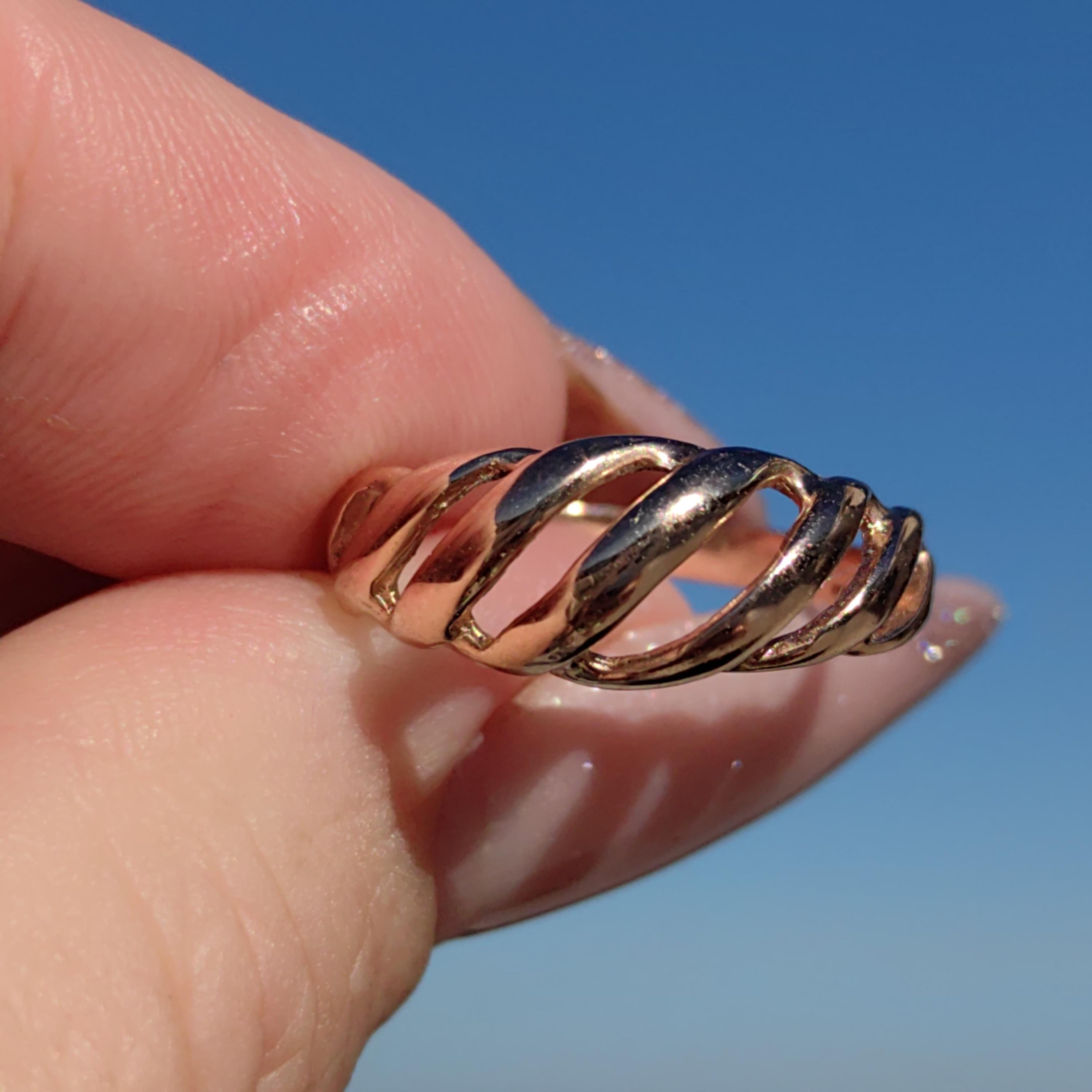 Dainty 14k Solid Yellow Rose Champagne Gold Chain Wave Elegant Ring Stackable Geometric Vintage Dainty Band Gift for Her Present