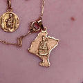 Vintage 18k Gold Virgin Mary Brazil Map Pendant Charm
