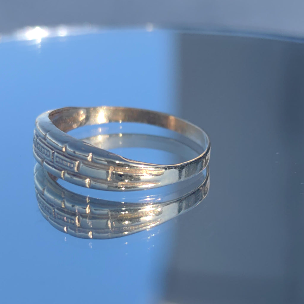 Dainty 14k Solid Yellow Rose Gold Small Elegant Stackable Ring Floral Geometric Vintage Band Gift for Her Present Wedding band
