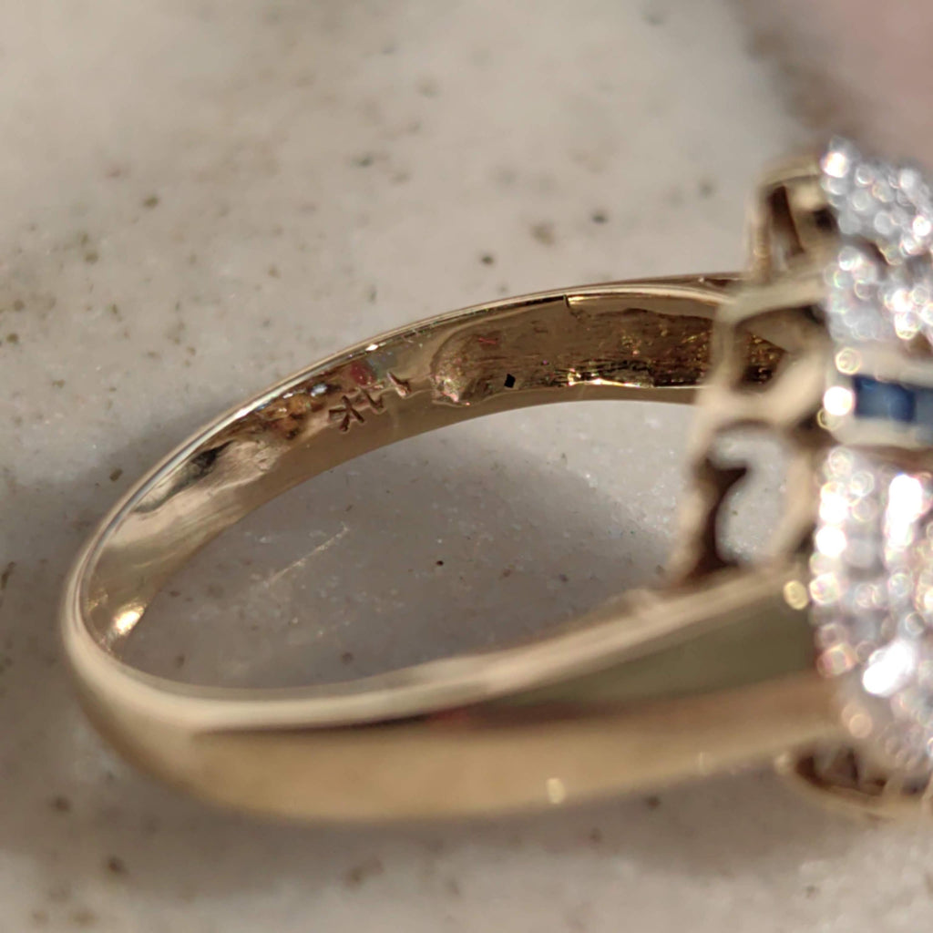 Vintage Art Deco 14k Gold Sapphire Diamond Ring - Size 6.5