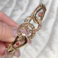Edwardian Ruby Rose Cut Diamond 18K Gold Bangle Bracelet