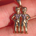 Vintage 14k Yellow Gold Gemini Twins Pendant: Diamond Accent