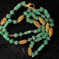 Vintage Natural Not Treated Emerald and 18k carved Gold Beaded Necklace Bracelet