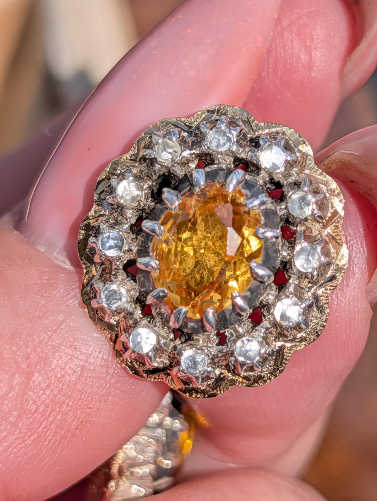 Antique Citrine Diamond Earrings 18K Gold 1940s Vintage Statement Stud Earrings Yellow Gold Floral Cluster Gift for Her