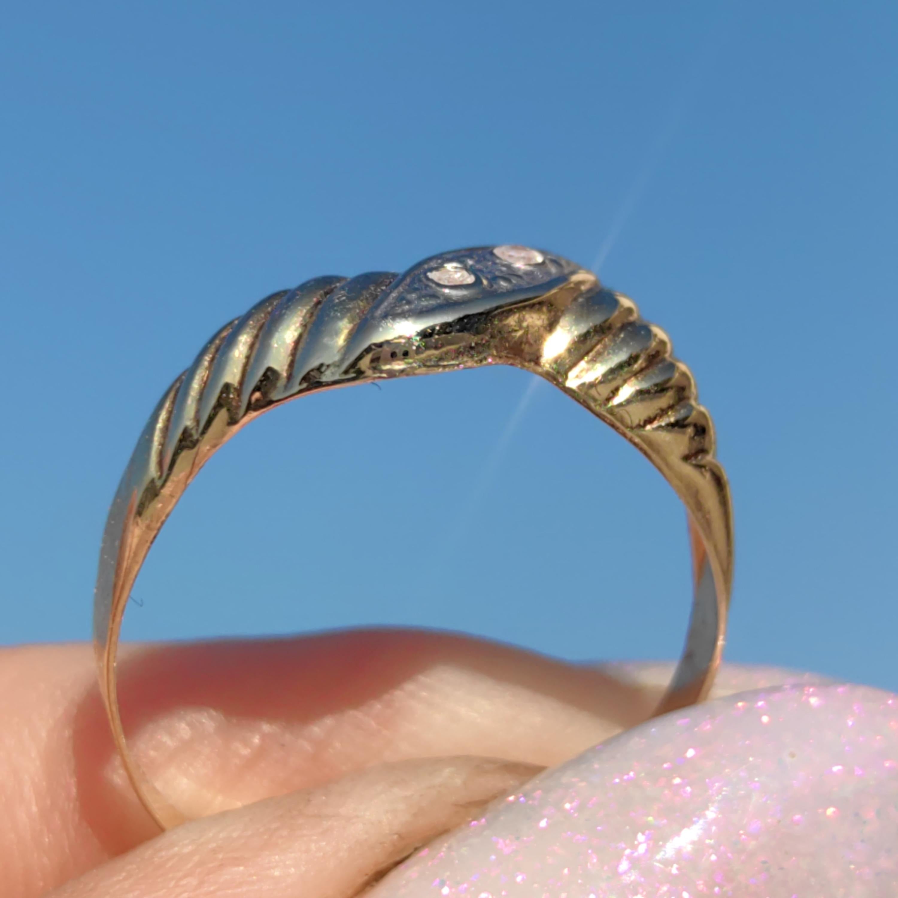 Vintage Diamond Two-Tone Gold Engagement Ring: 14k Hallmarked Band, 1980s Elegant Style