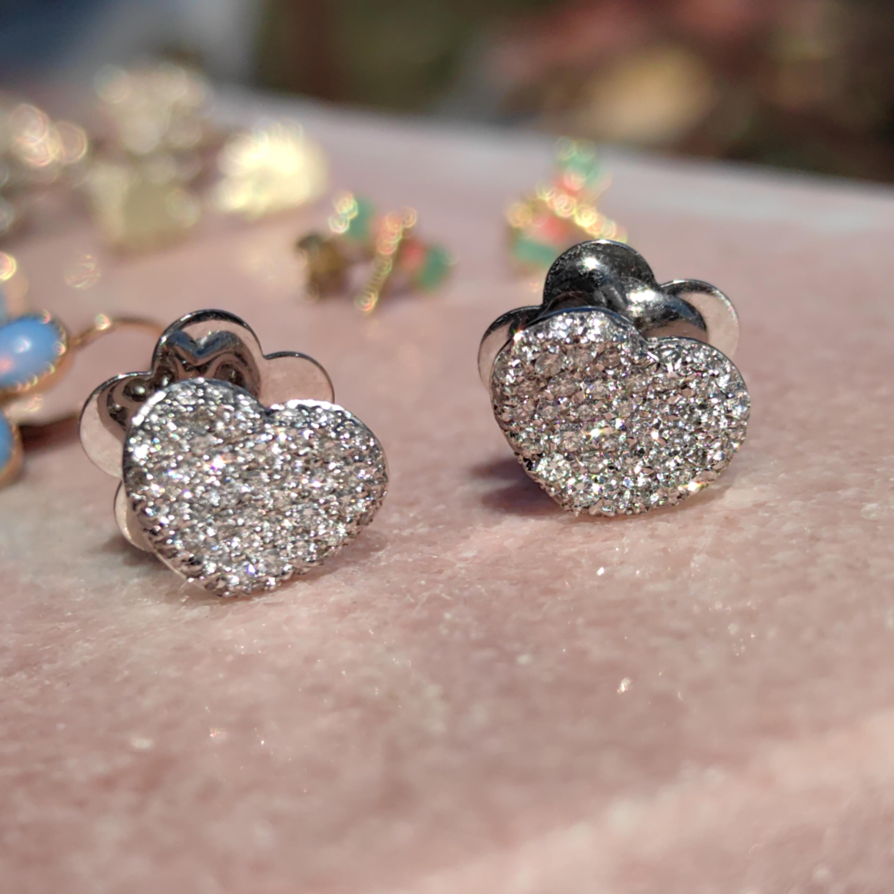 1.50 ct Diamond Heart Stud Earrings: 18k White Gold Vintage Wedding Jewelry