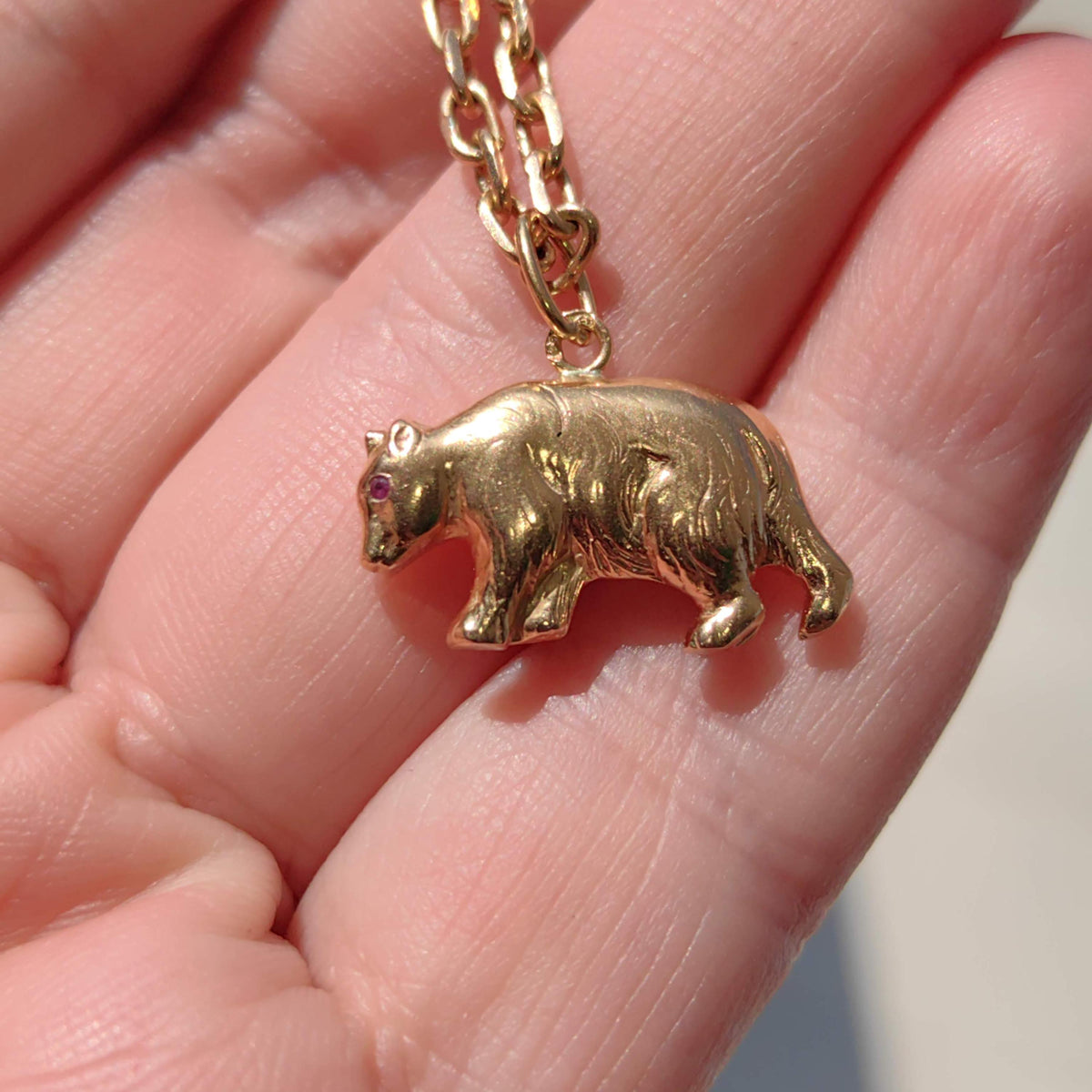 Vintage 18K Gold Bear Charm: Genuine Ruby Eyes