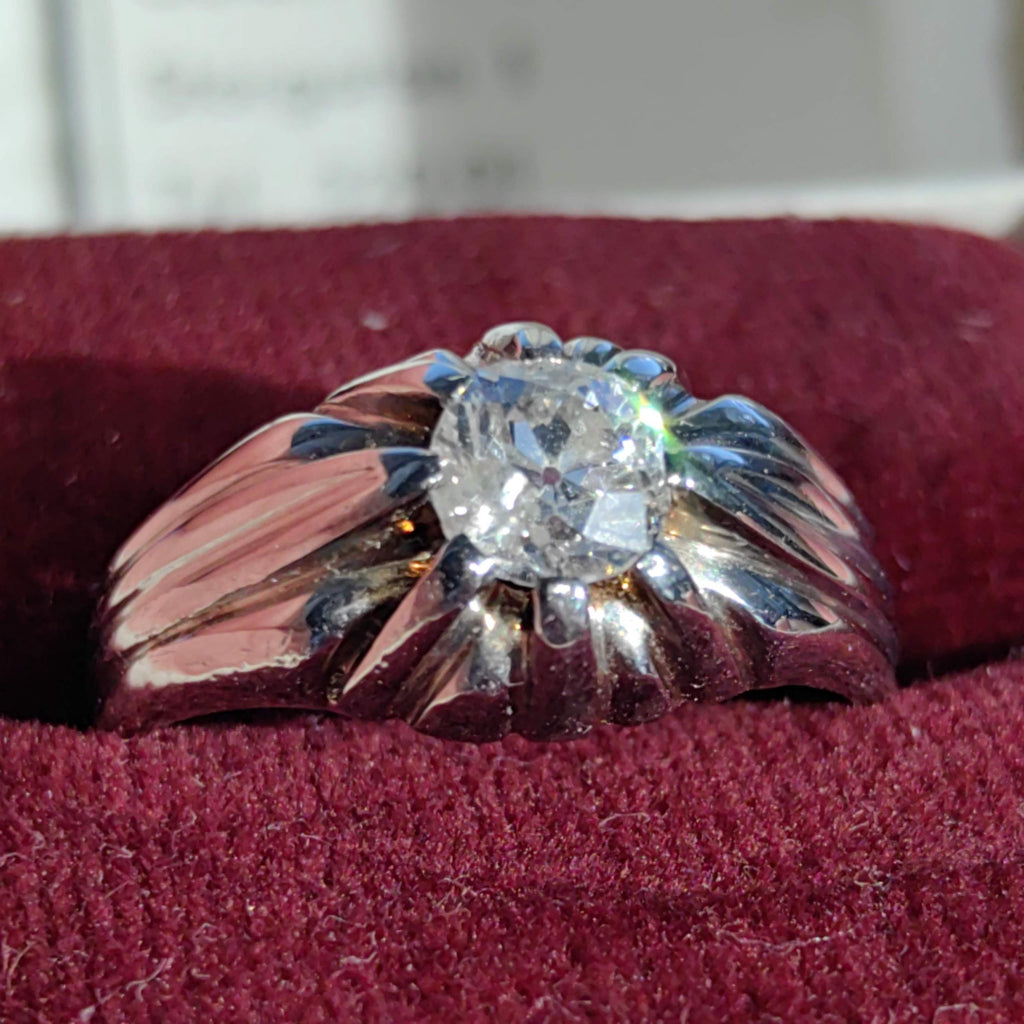 Natural Old Cut Diamond 18k Solid White Gold Art Deco 1930s Antique Elegant Unisex Chevalier Statement Ring Gift Present