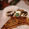 Vintage 18k Gold Emerald Diamond Ring: Dainty Stackable Band