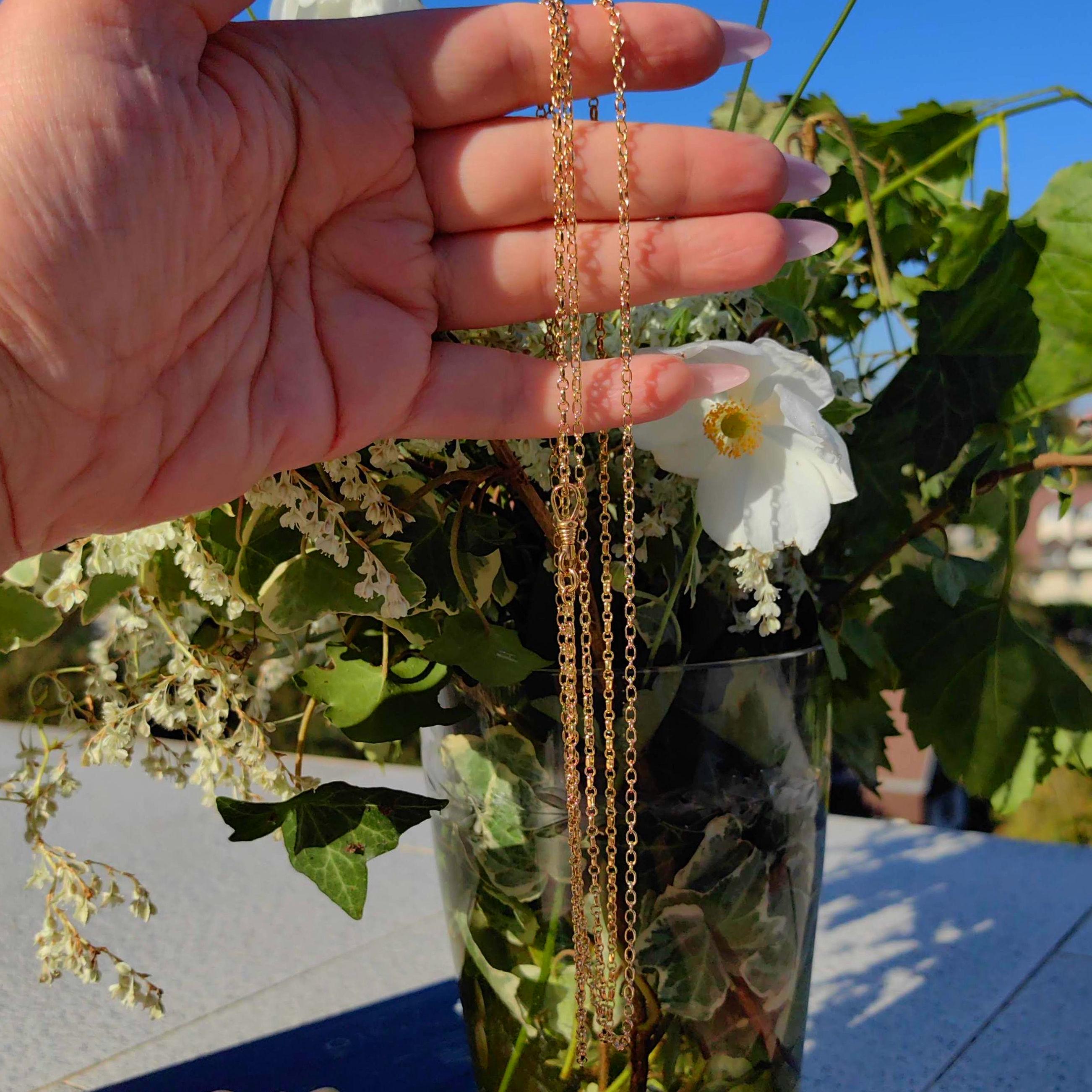 Vintage Gold Plated Long Chain: Handmade Dog Clip Closure