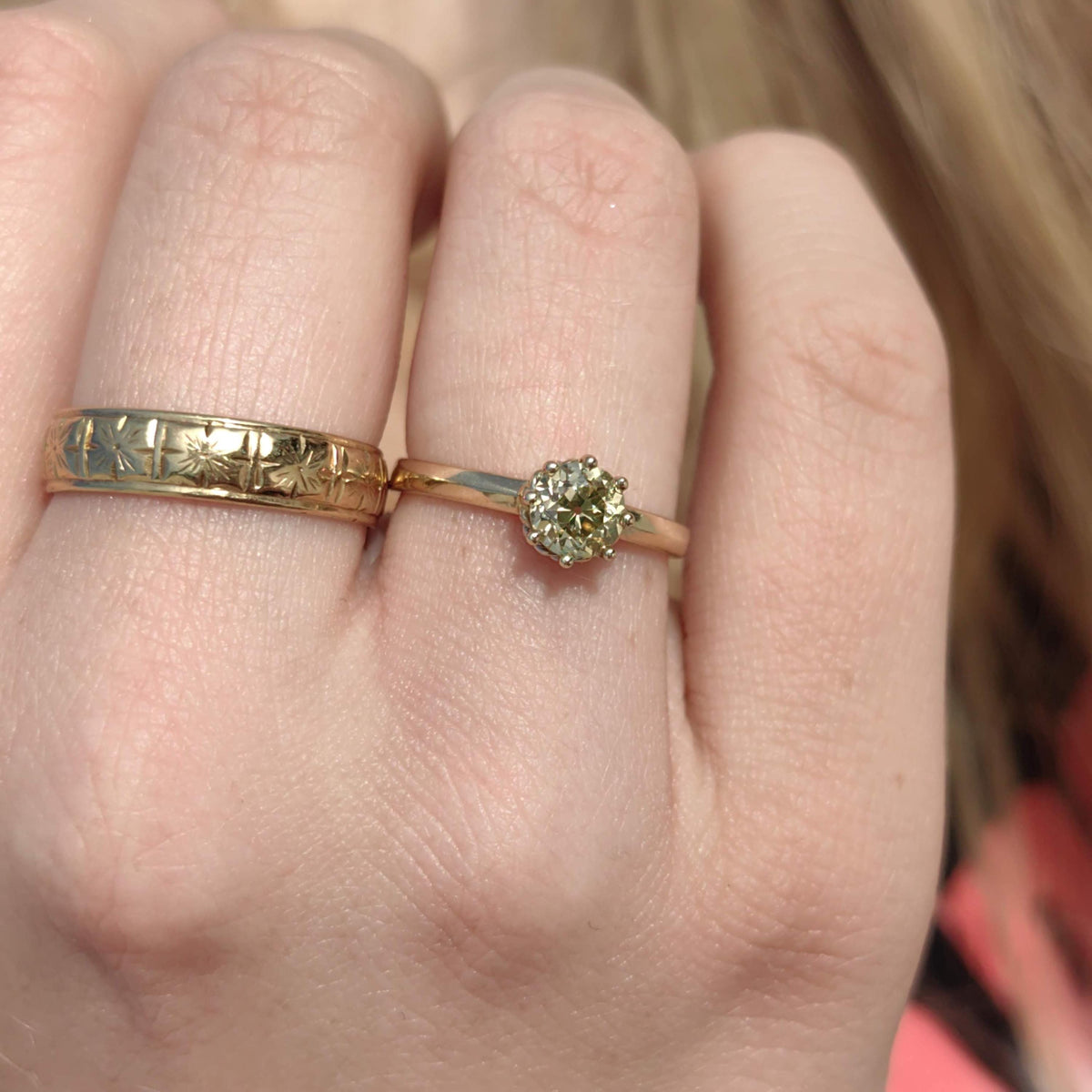 Vintage Mid Century 1950s Natural Fancy Yellow Diamond Solid 14k 585 Hallmarked Yellow Gold Engagement Wedding Solitaire Ring Gift for Her