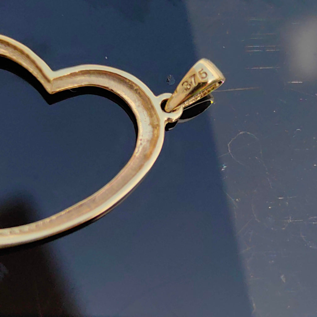Vintage 9k Solid Yellow Gold Heart Shaped Necklace Pendant Bracelet Charm Encrusted with Cubic Zirconia Love Gift Valentines Day Present