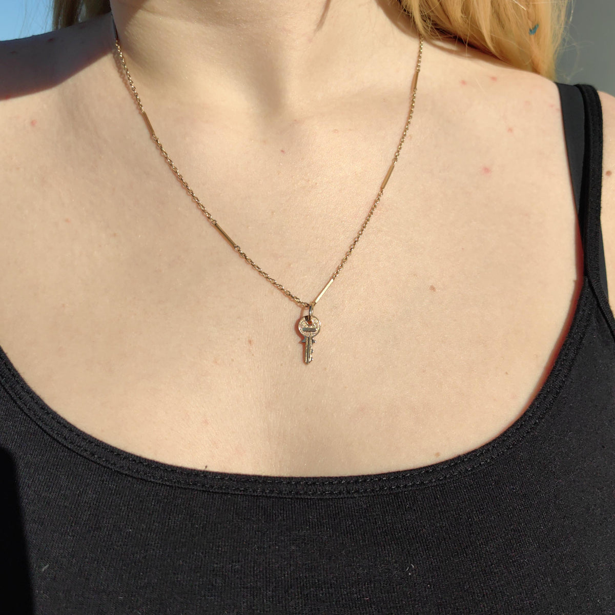 Antique Vintage Solid 14k Yellow Rose Champagne Gold Dainty Elegant Key Necklace Pendant Bracelet Charm  Gift for Her