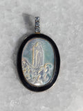 Art Deco 1920s 14k Solid Yellow Gold Jesus Pendant Natural Diamond, Mother of Pearl & Onyx Handmade Gift for her Present