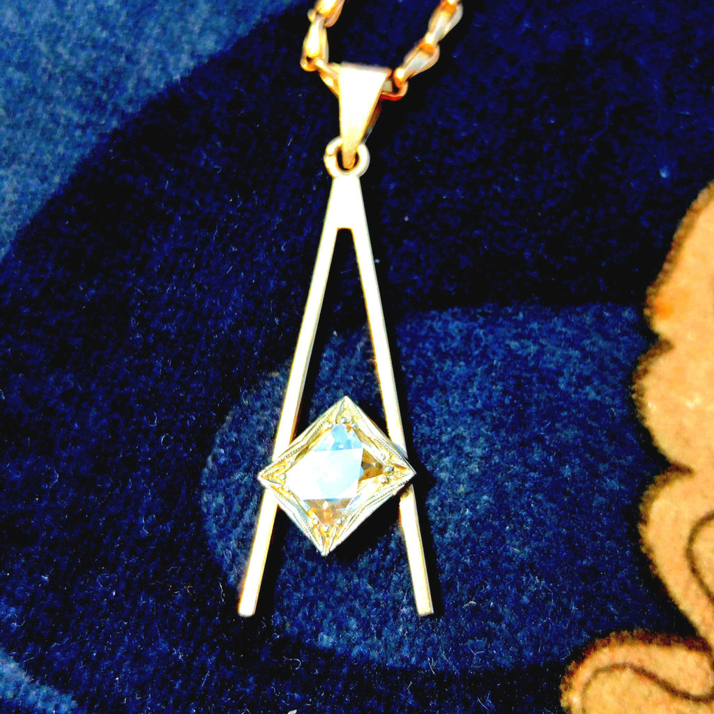 Vintage 14k Gold Masonic Pendant: Old Mine Cut Diamond Charm