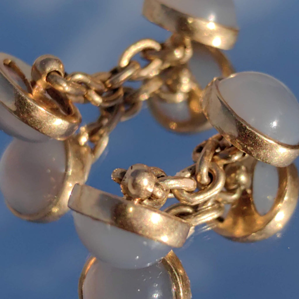 Antique 14k Yellow Rose Gold Natural Moonstone Elegant Cufflinks 1900s Art Nouveau Chevalier Mens Accessories Gift for Him