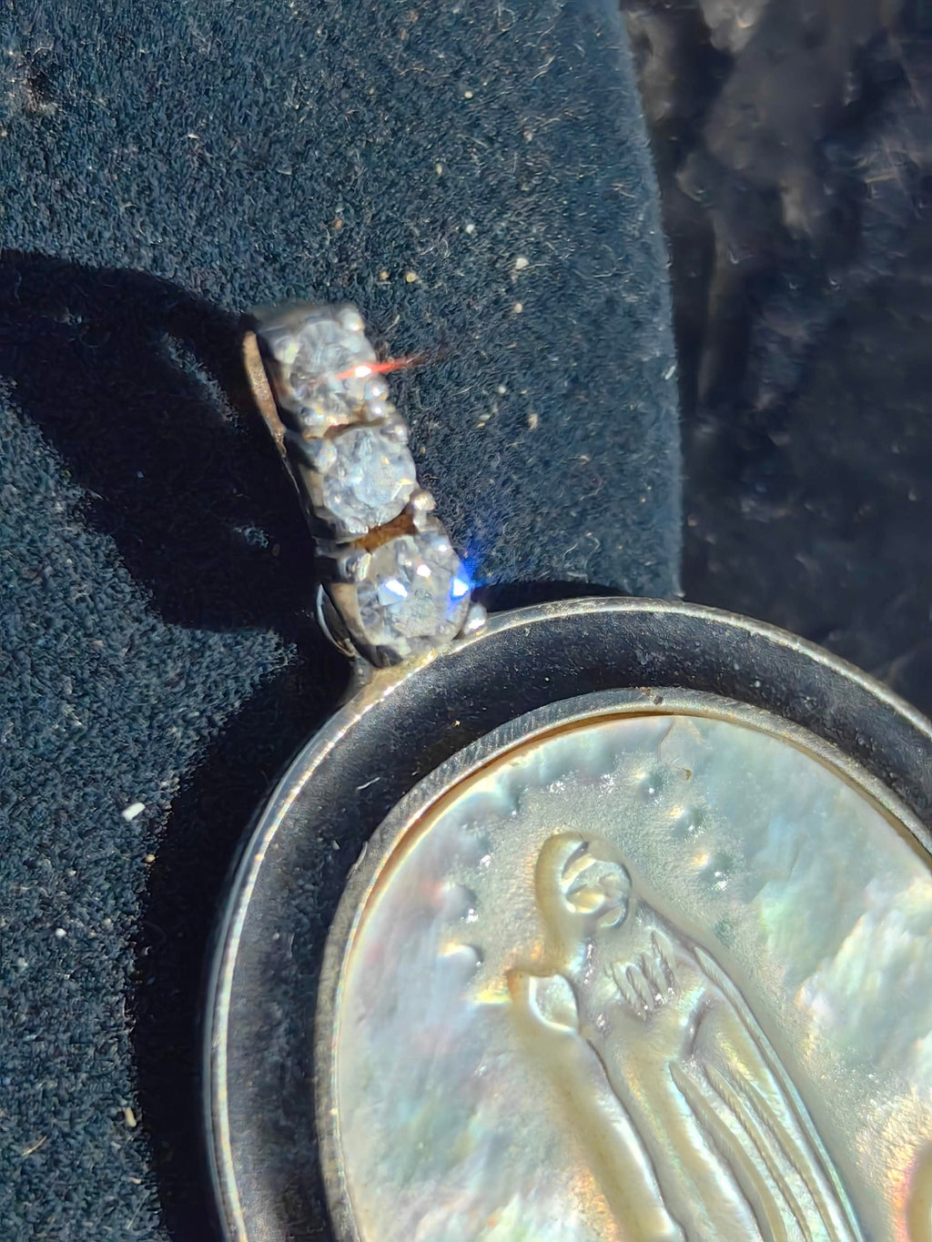 Art Deco 1920s 14k Solid Yellow Gold Jesus Pendant Natural Diamond, Mother of Pearl & Onyx Handmade Gift for her Present