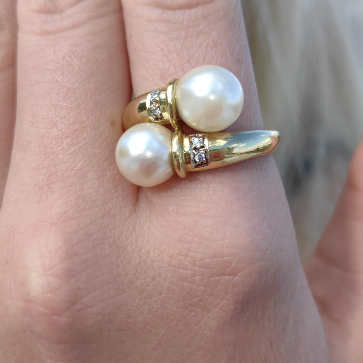 Vintage 1980s Pearl and Diamond 18k Hallmarked Solid Yellow Gold  Statement Elegant Antique Ring Gift for Her