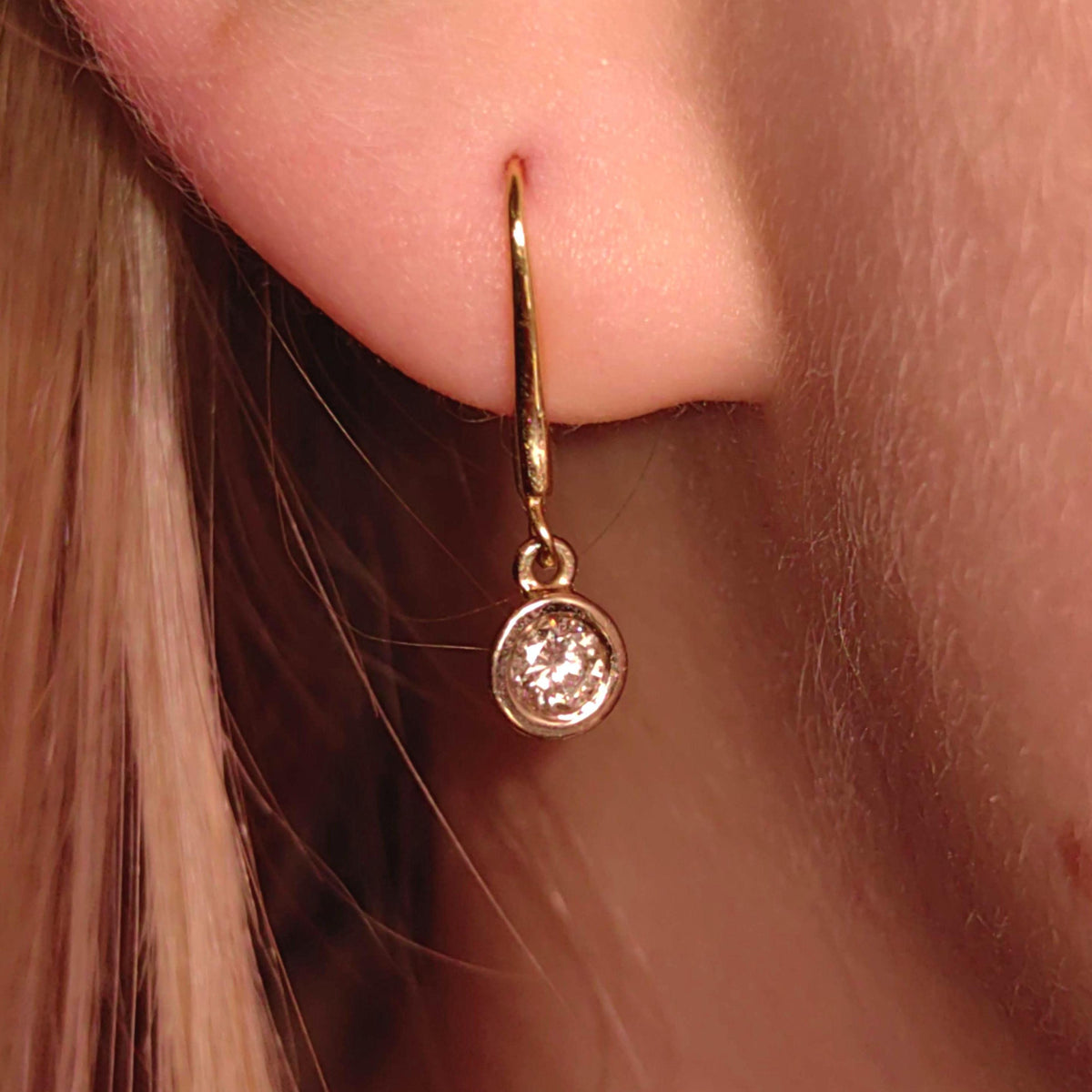 Original Solitaire Dangle Bezel setting Diamonds Solid Hallmarked 18k Gold Antique Sleepers Dormouse Earrings Gift for Her