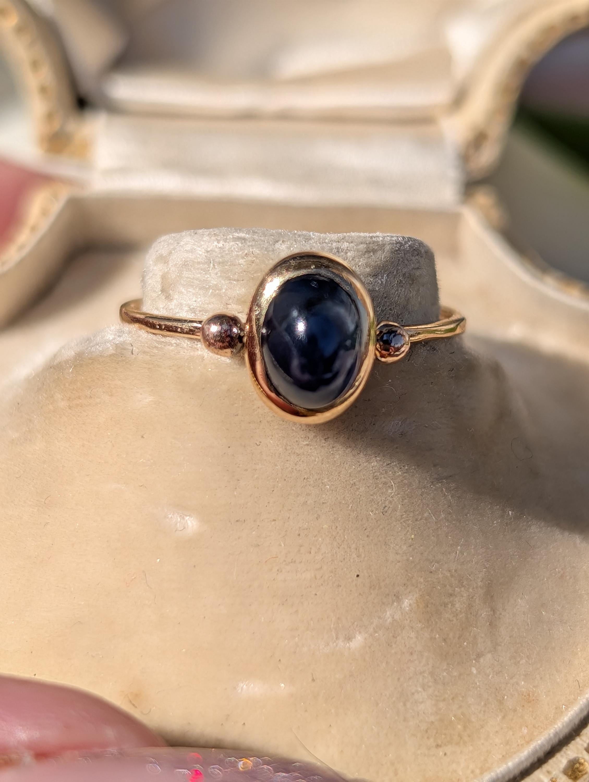1920s Art Deco Antique Vintage Blue Natural Cabochon Sapphire Solid Yellow Gold Dainty Ring Sapphire Engagement Ring Gift for Her Present