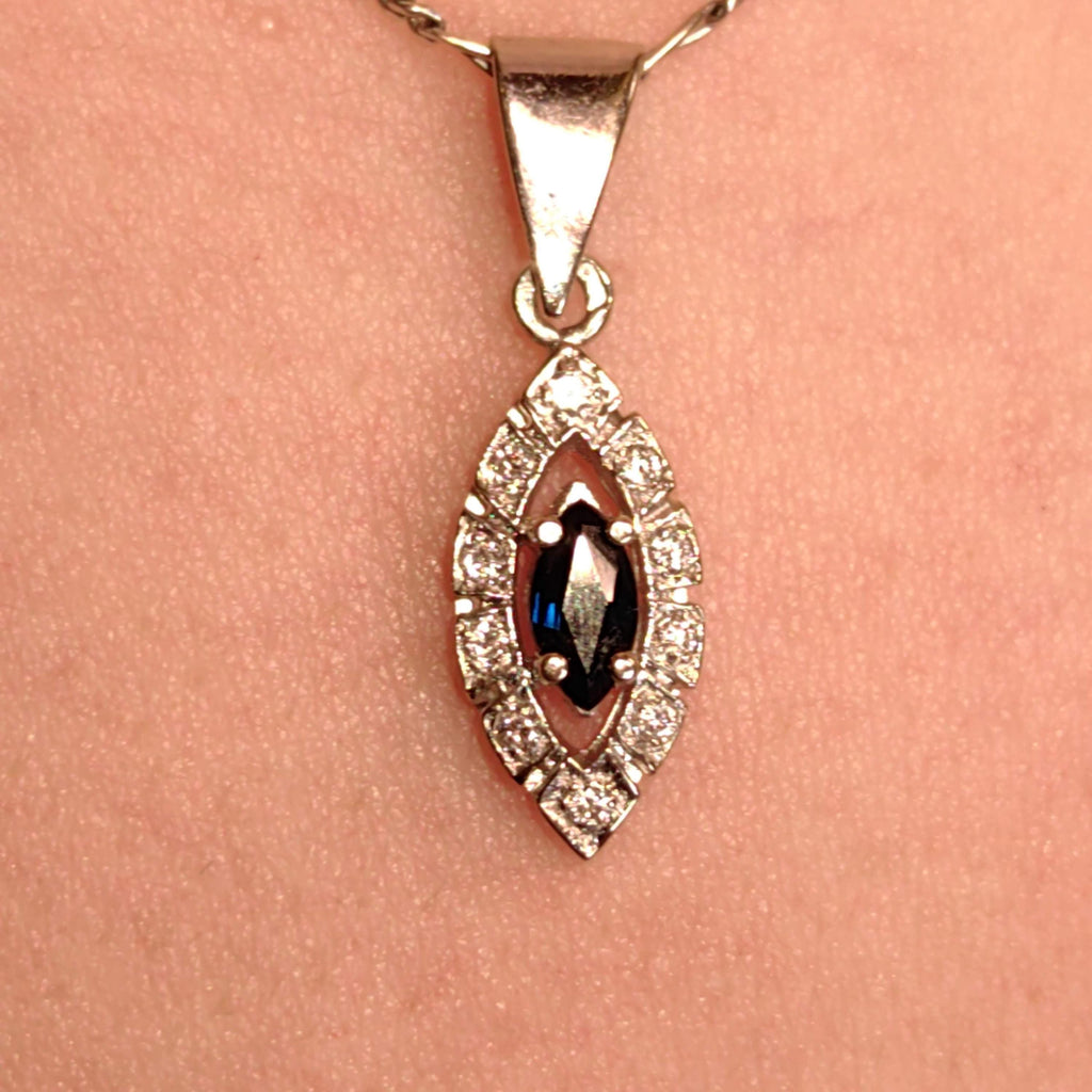 Vintage 14k Solid Yellow Gold Blue Sapphire Cluster Natural Diamond Necklace Pendant Bracelet Charm Gift for Her Retro Antique Pendant