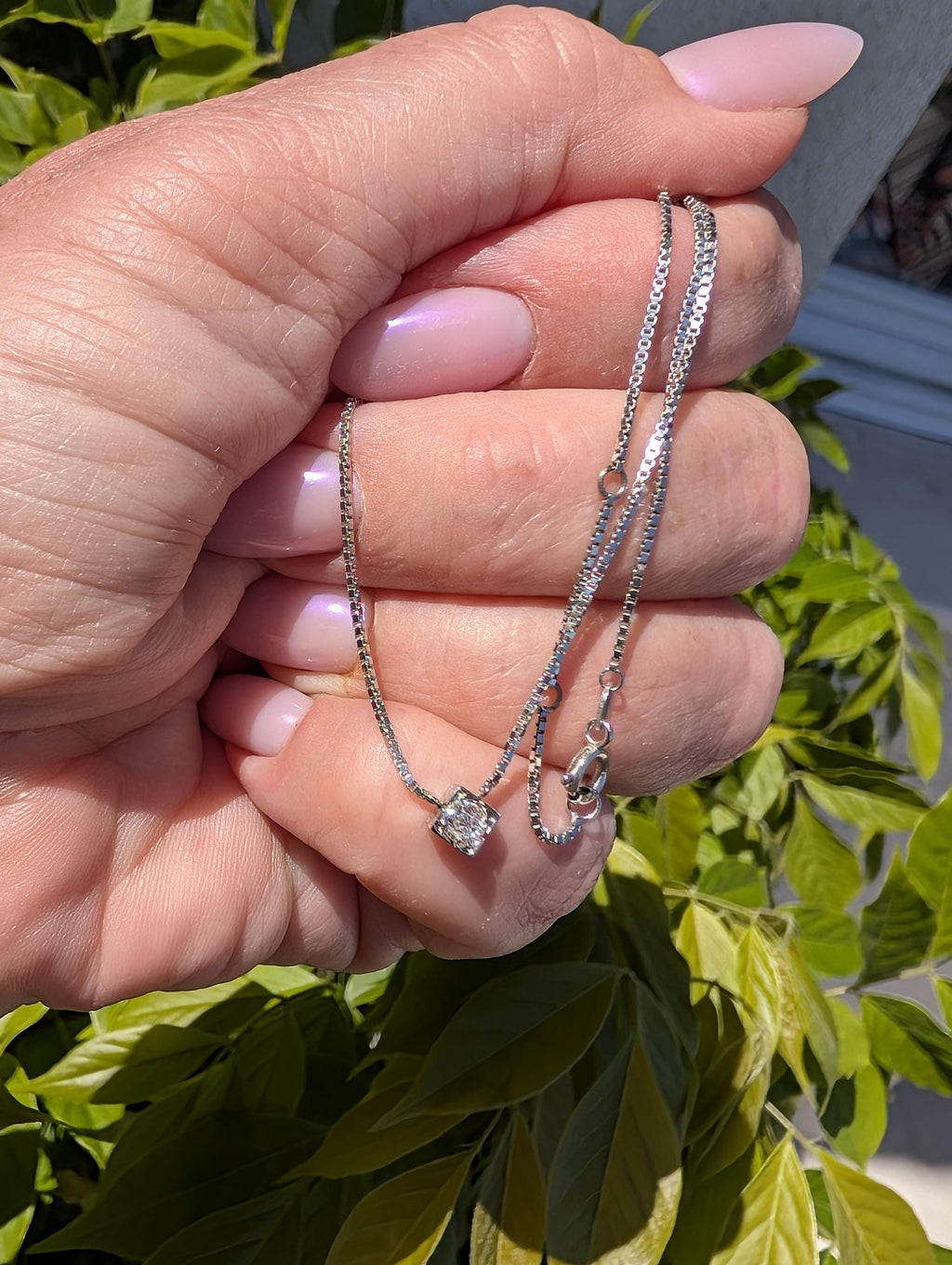 Vintage 14k and 18k White Gold Diamond Pendant Necklace, 1950s Solitaire Old European Cut Pendant, Dainty Elegant Classic Gift for Her